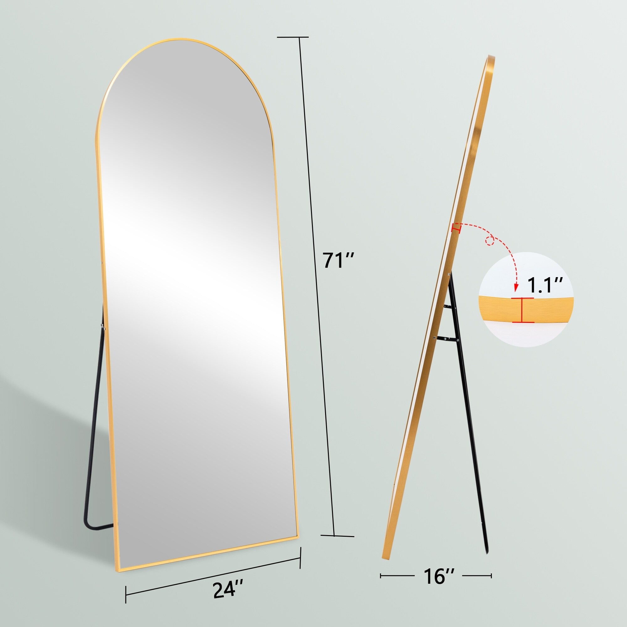 Arched Full Length Mirror with Stand Aluminum Alloy Frame,Wall-Mounted Mirror,Floor Dressing Mirror