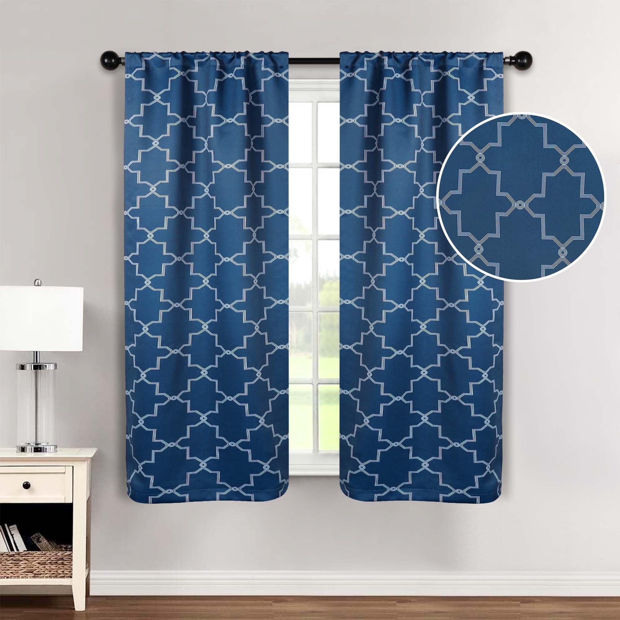 Imperial Trellis Washable Room Darkening Blackout Curtains, Set of 2 Panels