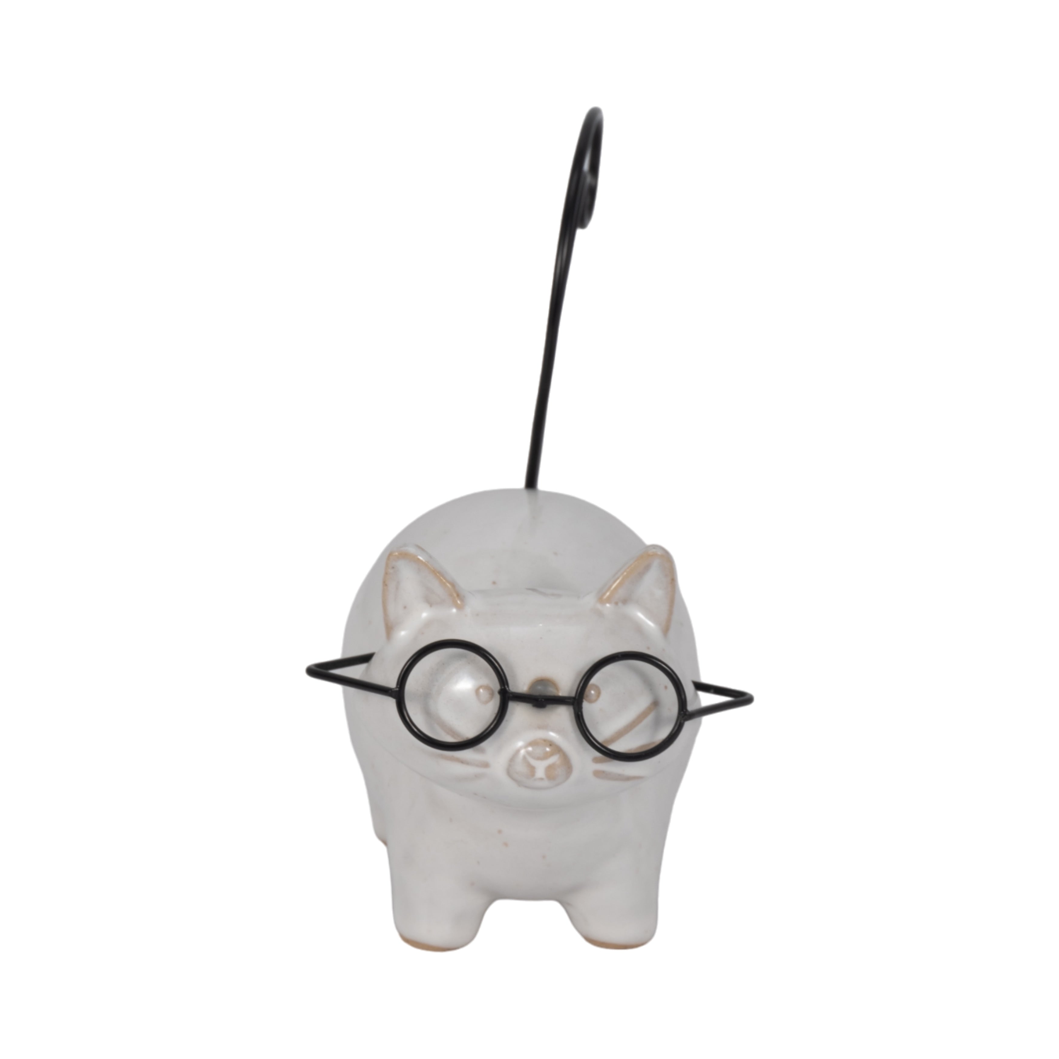 6 Ceramic Kitten with Glasses Figurine, Contemporary White and Black Standing Cat Decorative Accent For Home - 6 x 3 x 5