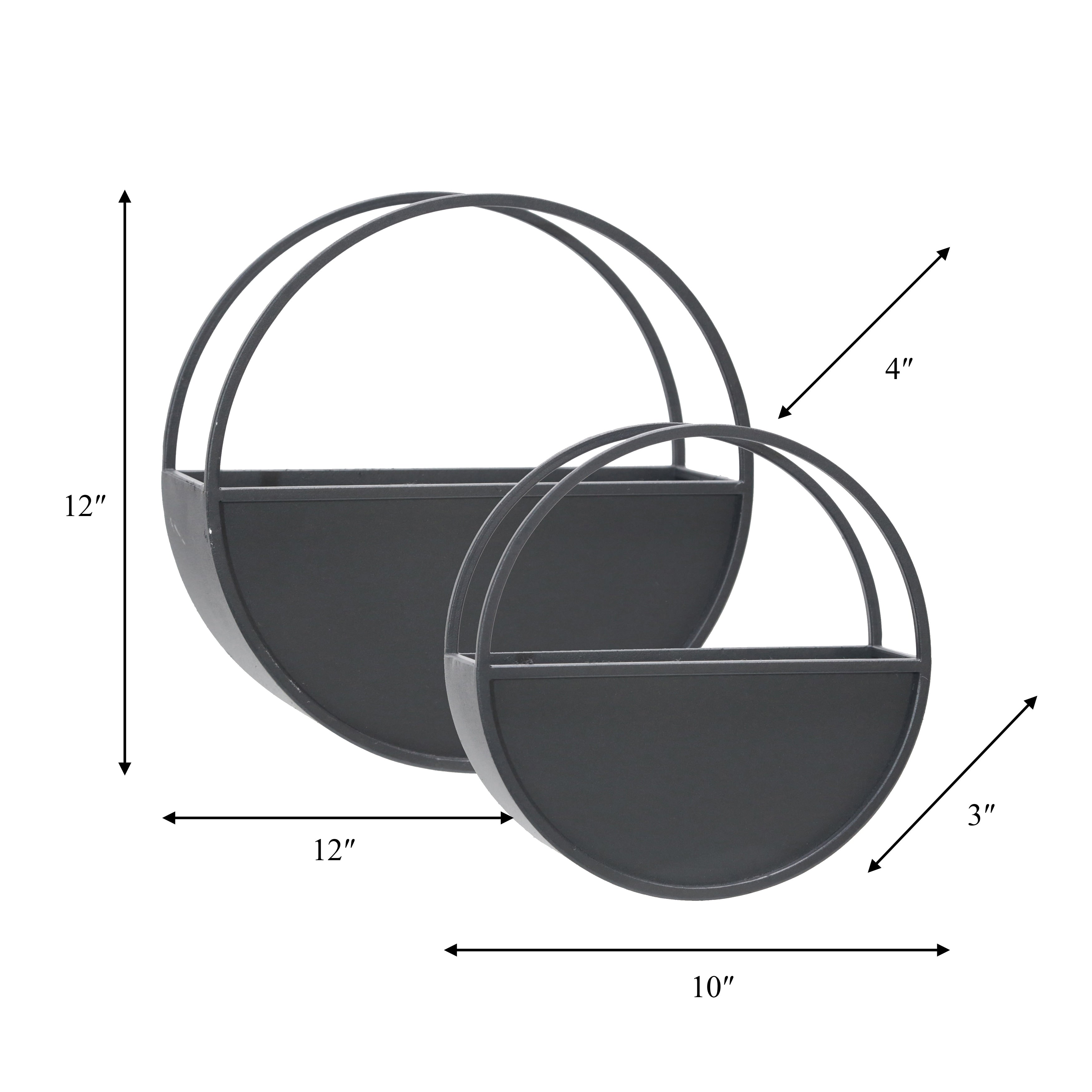 Sagebrook Home Modern Set of 2 Metal Round Wall Planters Black Iron Plant Holders for Indoor/Outdoor - 12 x 4 x 12