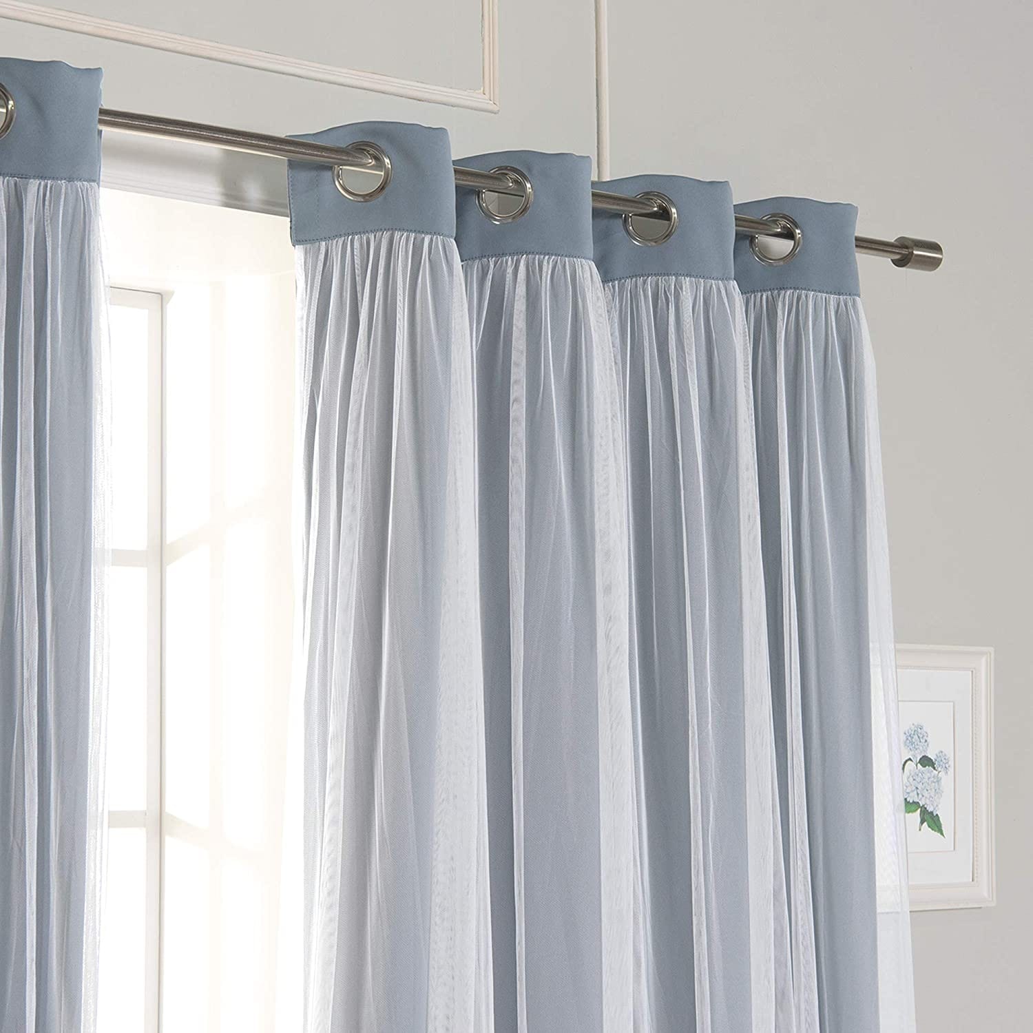 Aurora Home Gathered Tulle Overlay Blackout Curtain Panel Pair