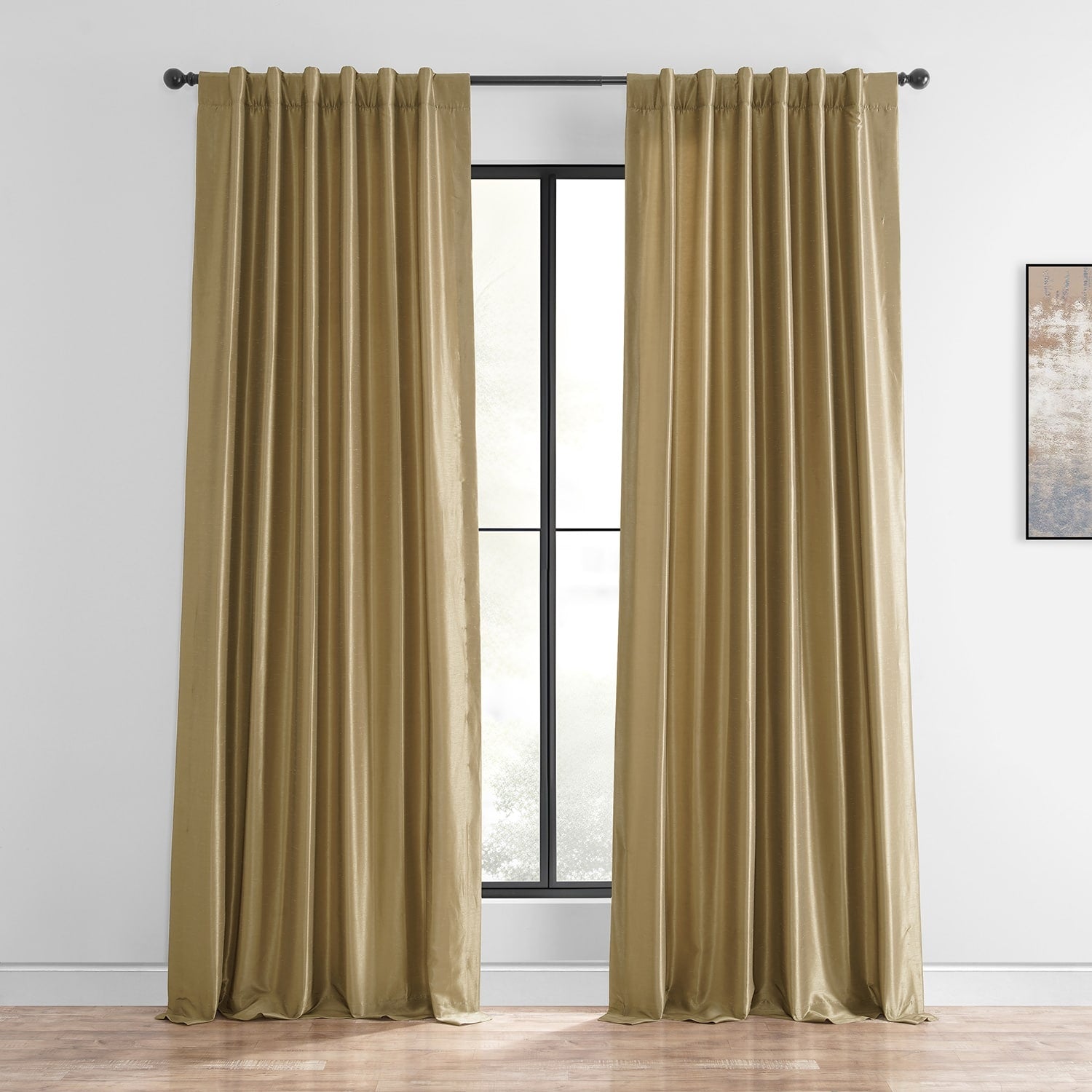 Exclusive Fabric Flax Gold Textured Silk Single Curtain (1 Panel)