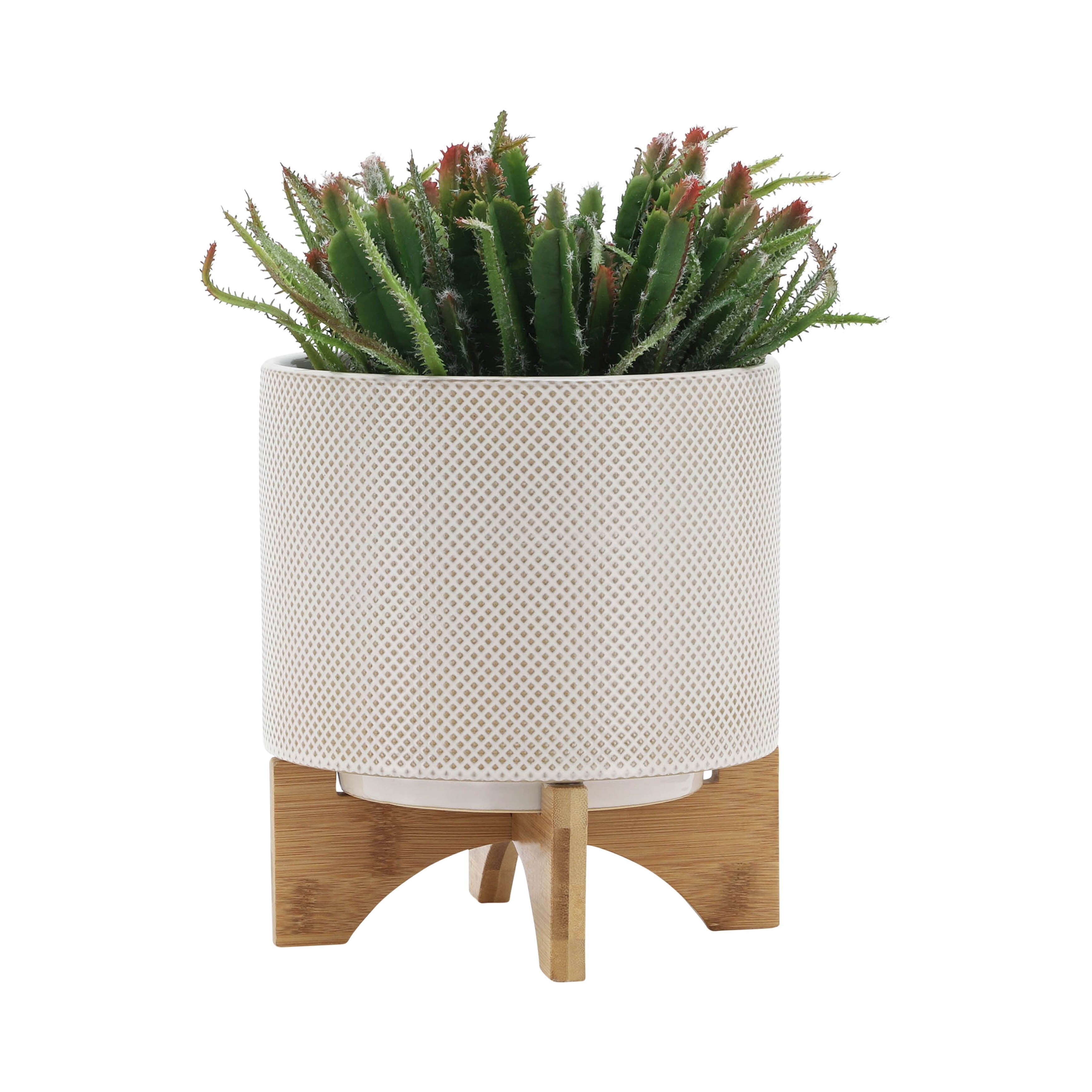 Sagebrook Home Modern Textured Ceramic Planter with Stand Indoor Outdoor