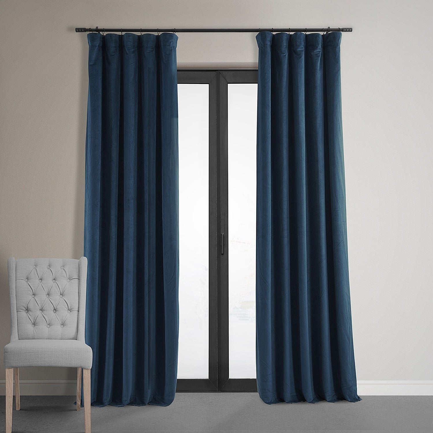 Exclusive Fabrics Signature Midnight Blue Velvet Blackout Curtain Panel