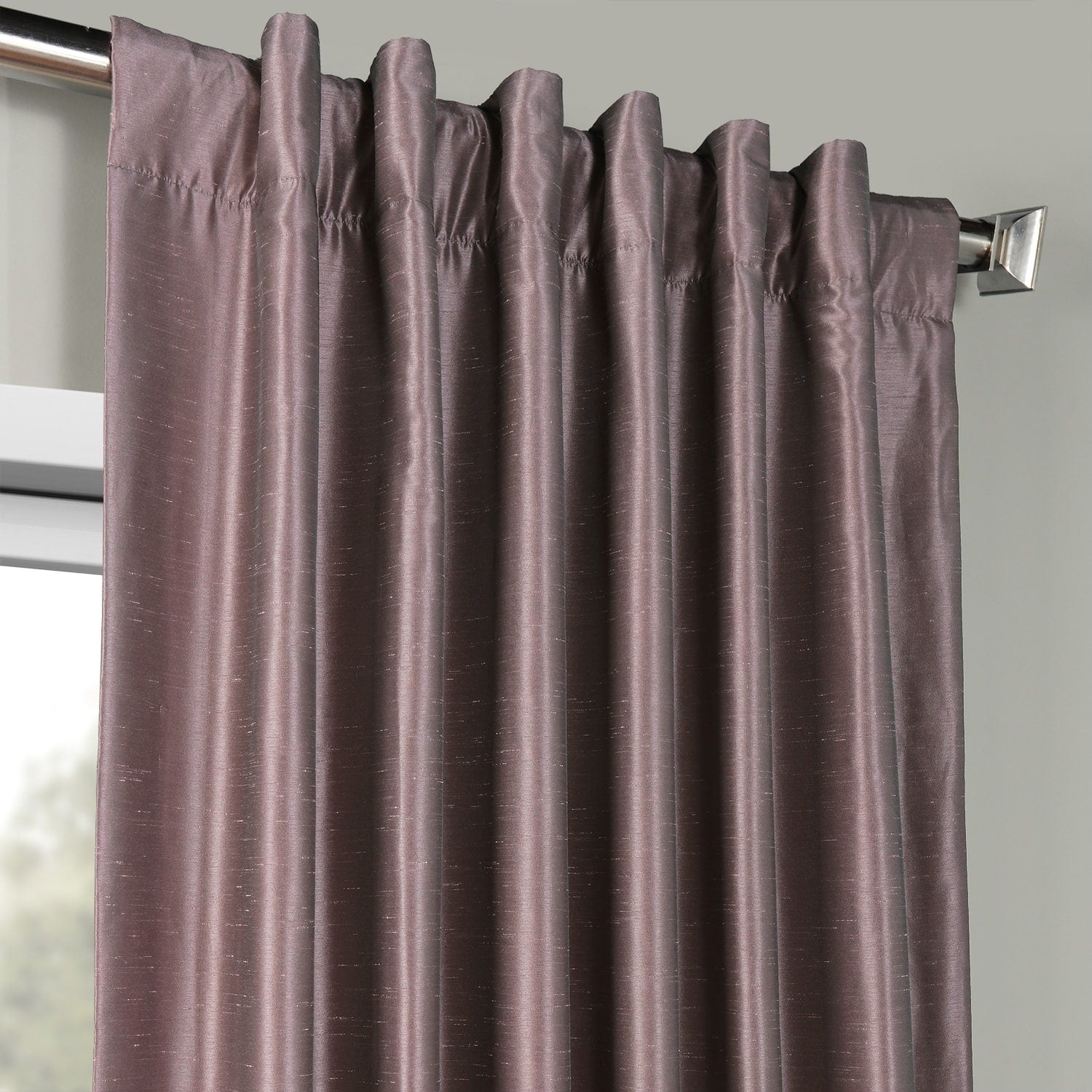 Exclusive Fabrics Smokey Plum Vintage Textured Faux Dupioni Silk Curtain Panel