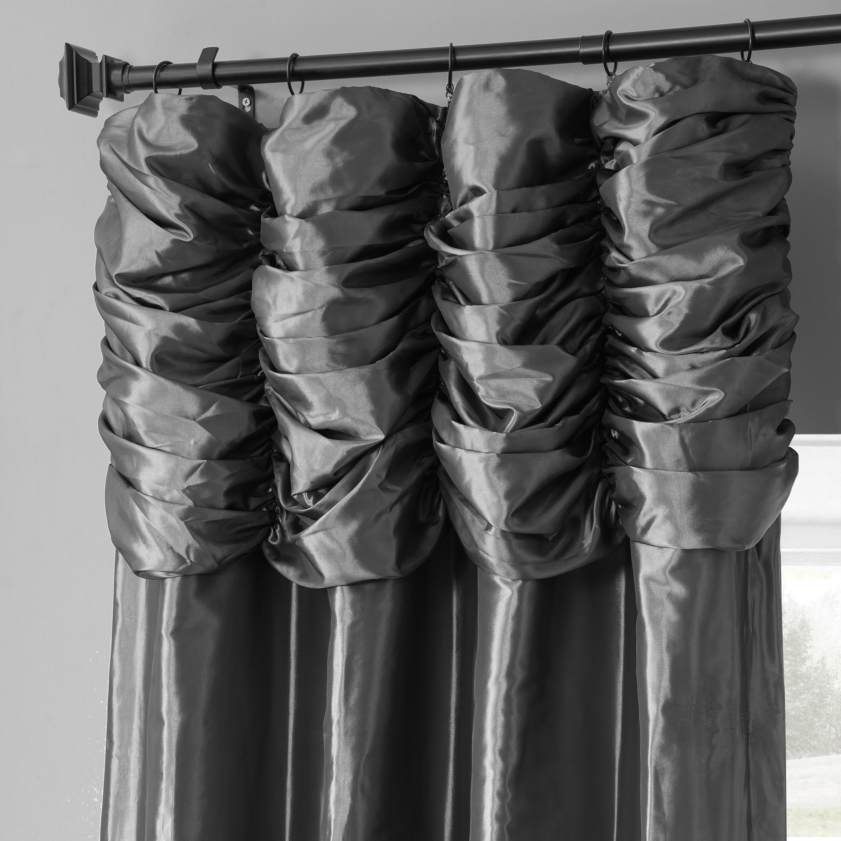 Exclusive Fabrics Single Ruched Faux Solid Taffeta Curtain (1 Panel)