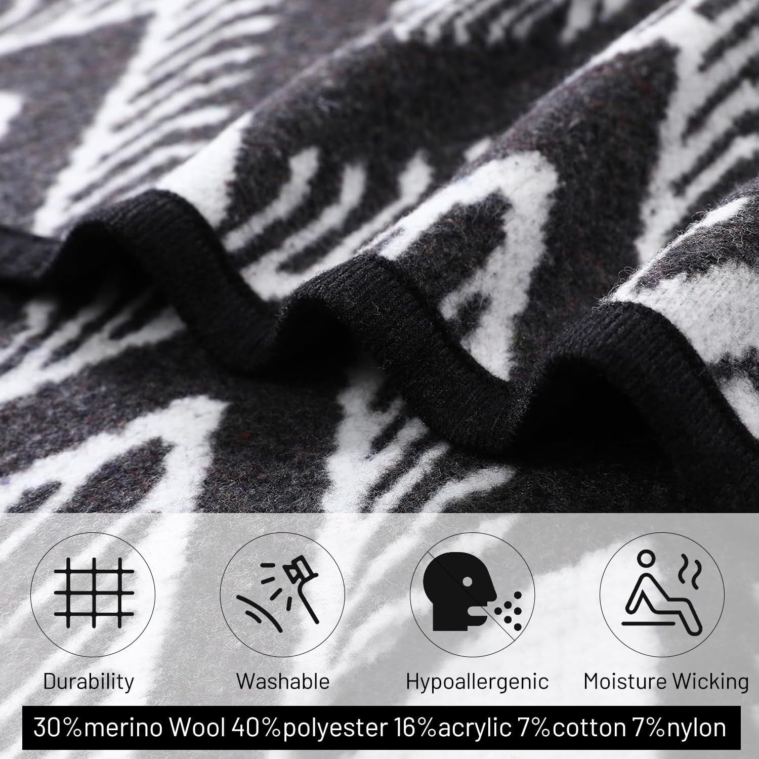 Wool Blanket Camping Blanket, Washable Large Throw Blanket, Warm Blanket for Outdoors Camping Sporting Events and Indoors Home