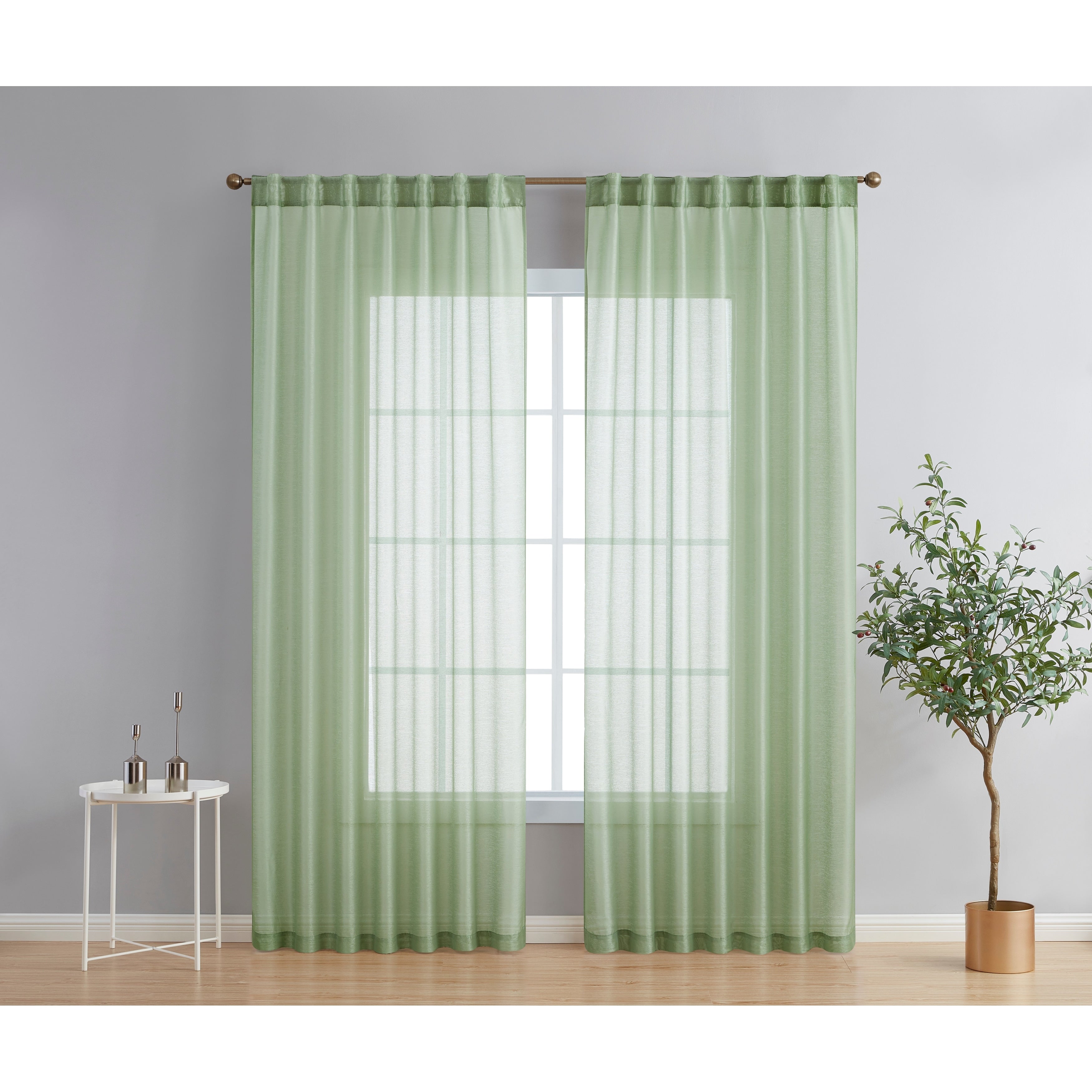 HLC.me Lauren Semi Sheer Rod Pocket & Back Tab Window Curtains Panels, Set of 2