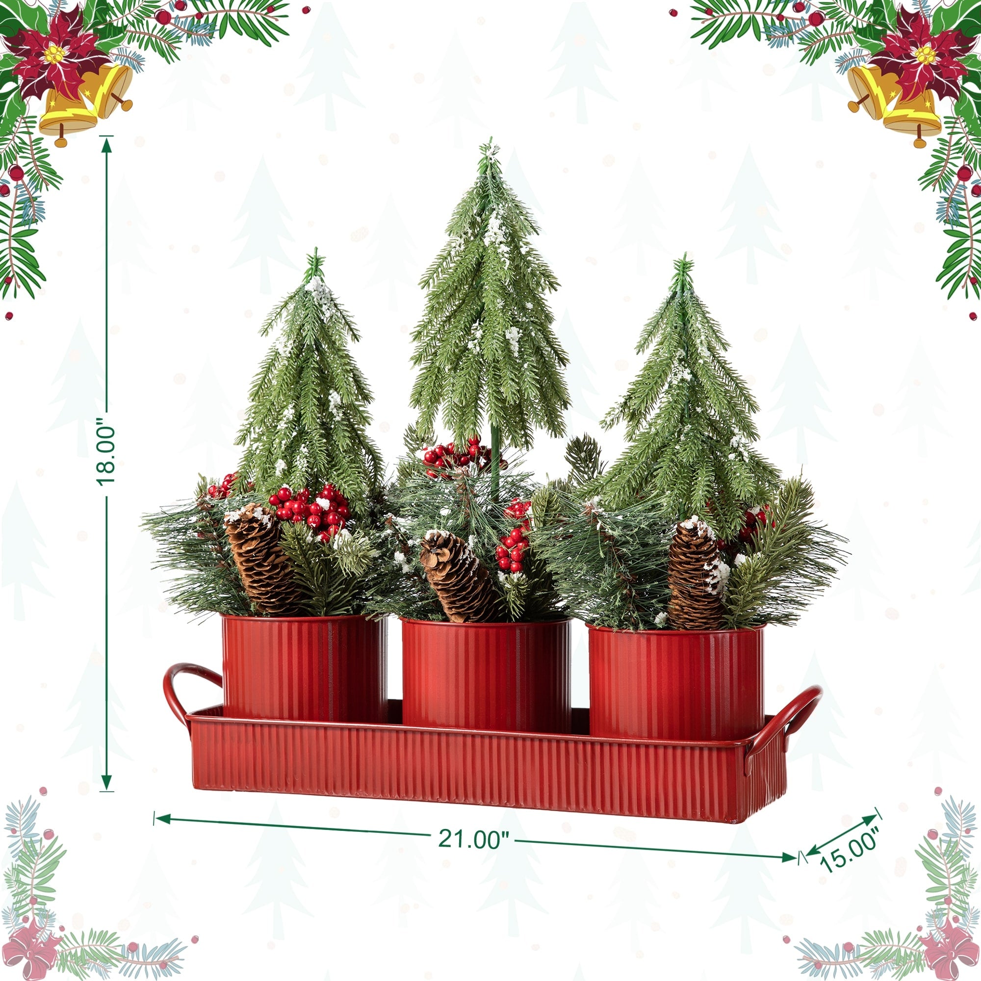 Glitzhome Christmas Red Sleigh Frosted Boot Floral Metal Potted Tree Table Decor