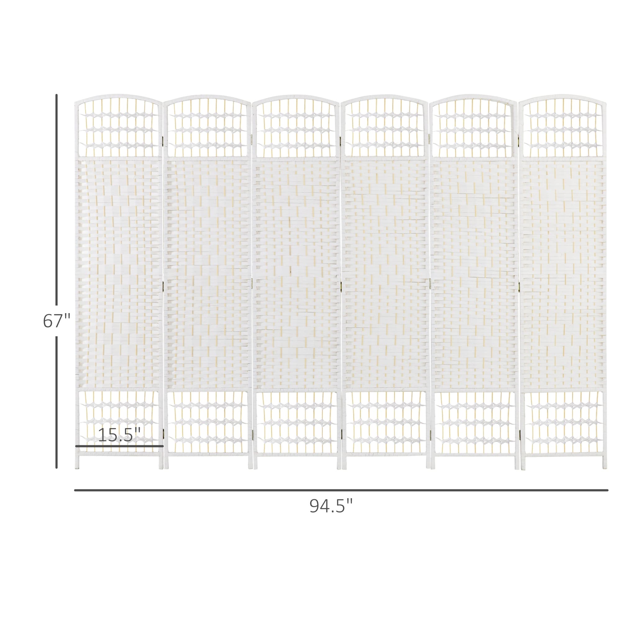 HOMCOM Panel Room Divider, 5.6 Ft Tall Folding Privacy Screen, Wave Fiber Freestanding Partition Wall Divider, White