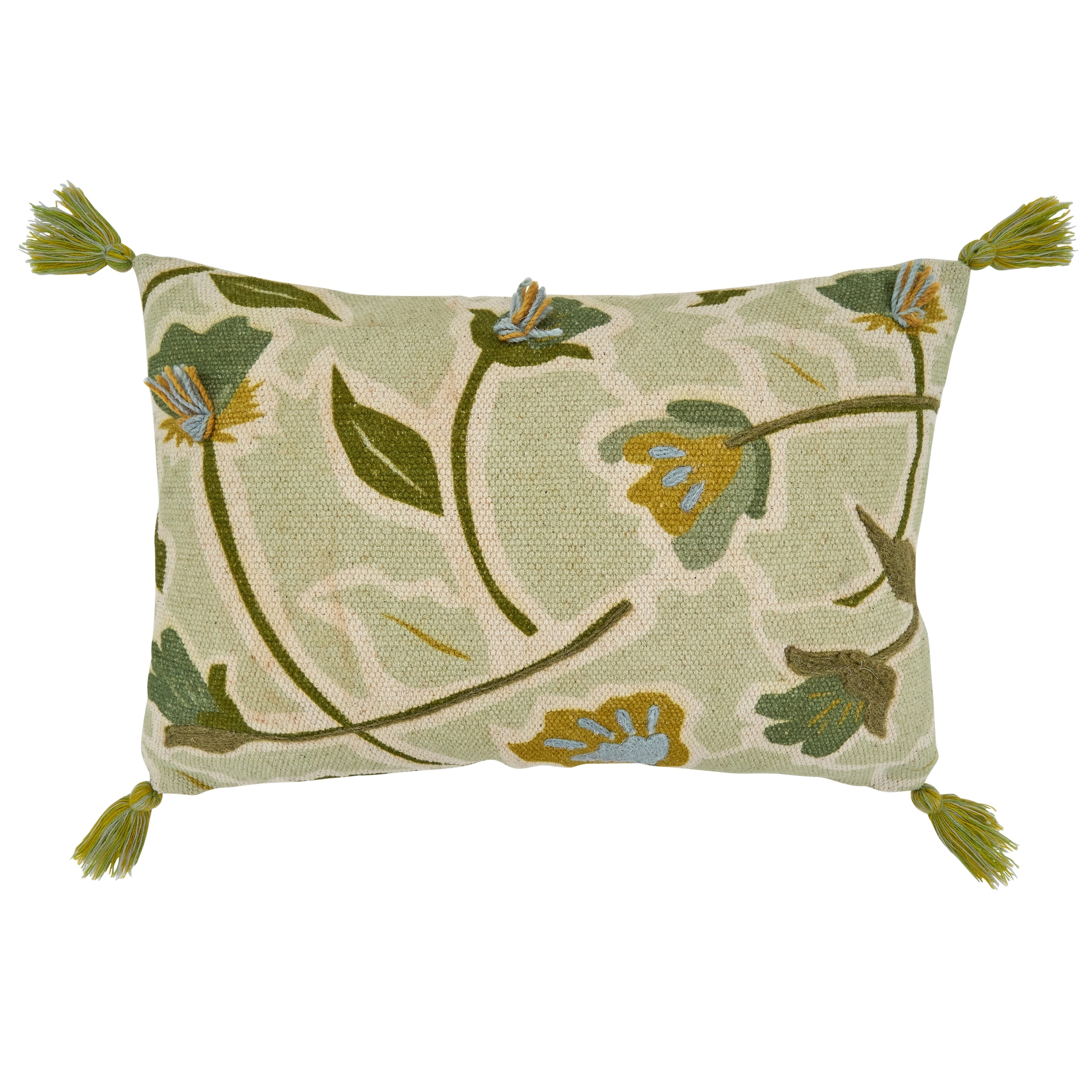 Throw Pillow With Embroidered Large Floral Design