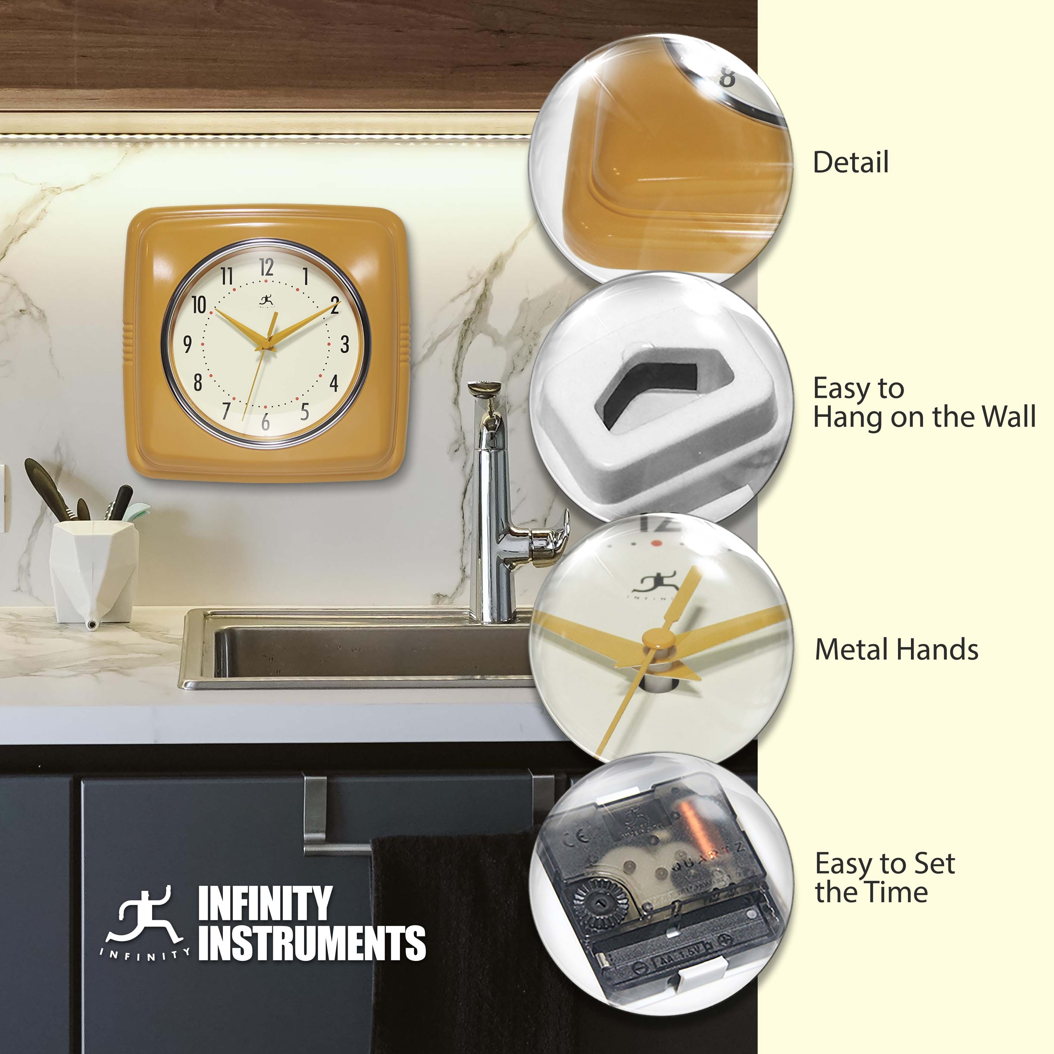 Infinity Instruments Retro 9.25-inch Square Wall Clock - 9.25 x 1.875 x 9.5