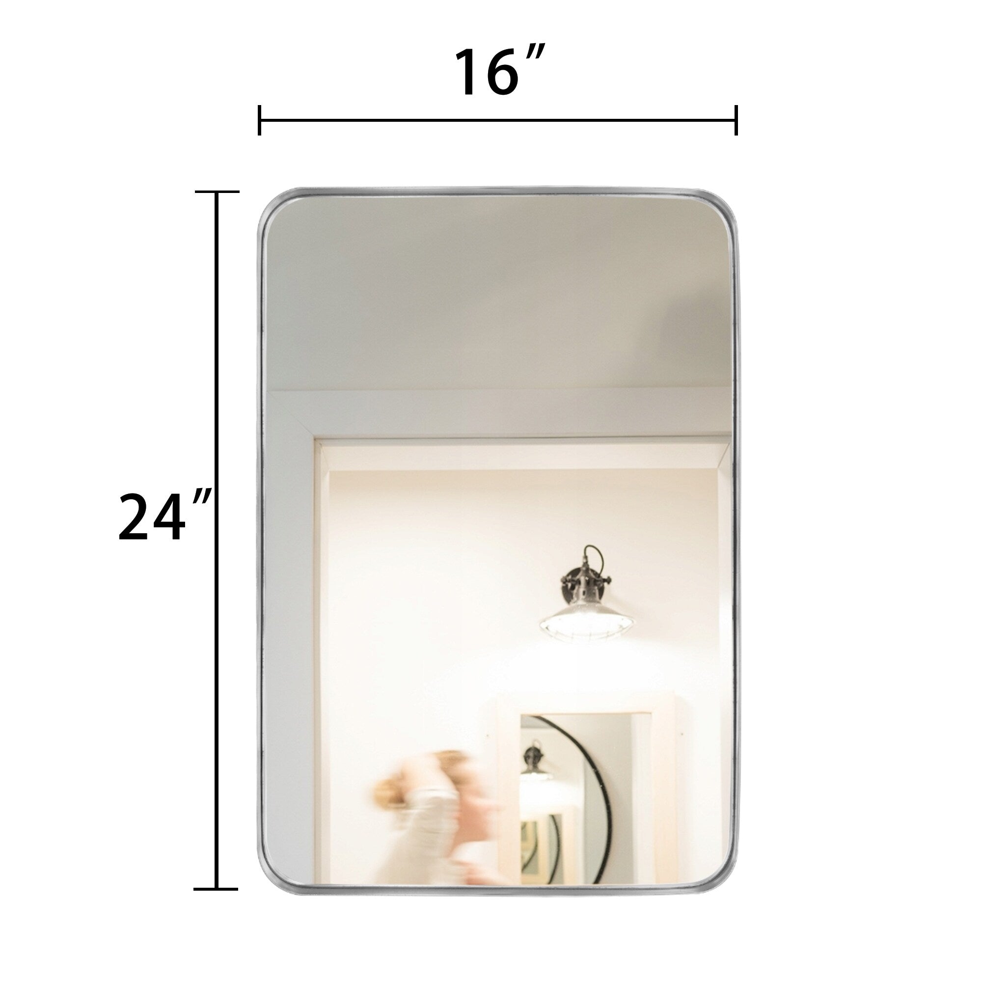 Modern Wall Mirror, Rectangular Mirror with Metal Frame, Bathroom Mirror with Round Corner Vanity Mirror for Vertical/Horizontal