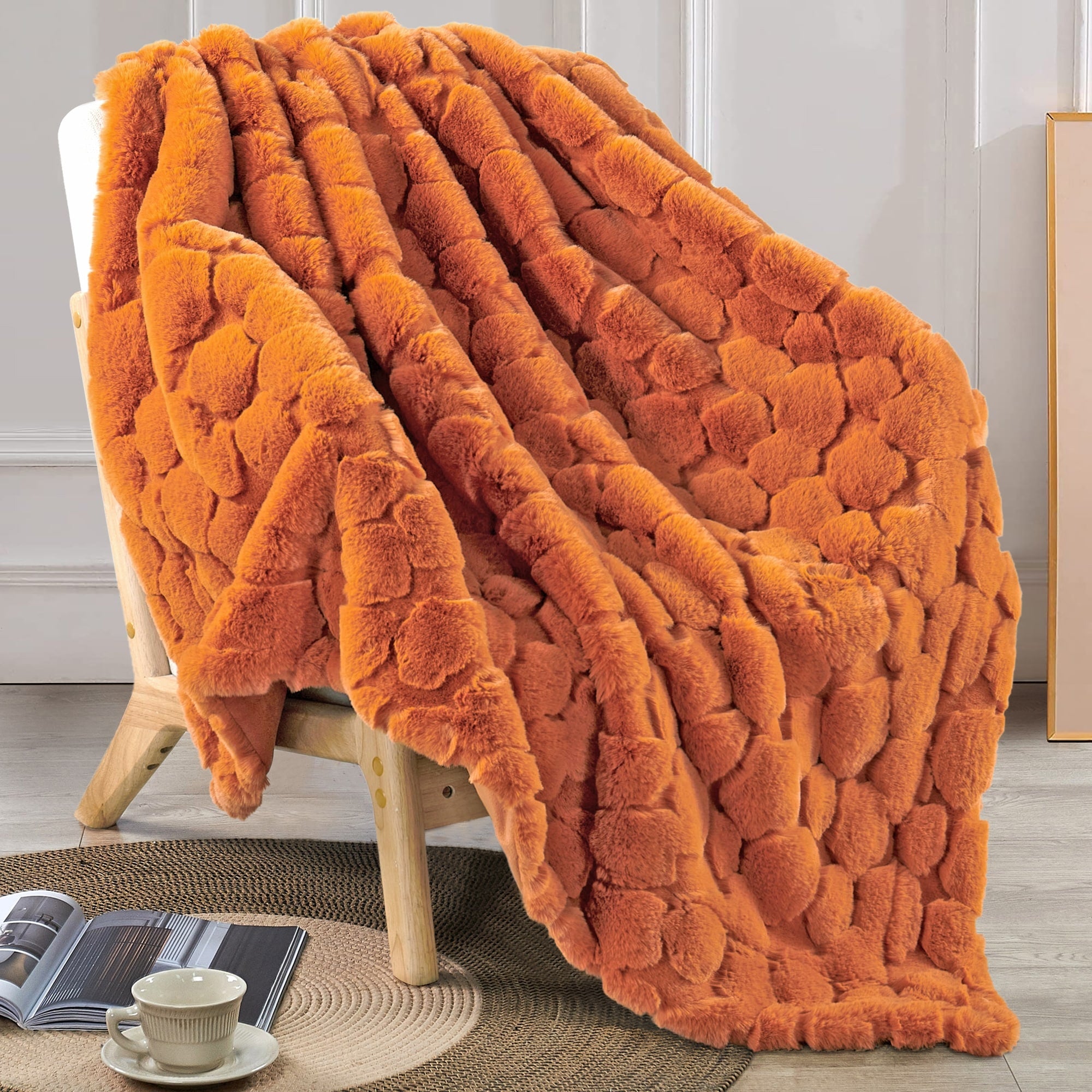 Home Soft Things Cloud Carved FauxFur Throw Decorative Blankets