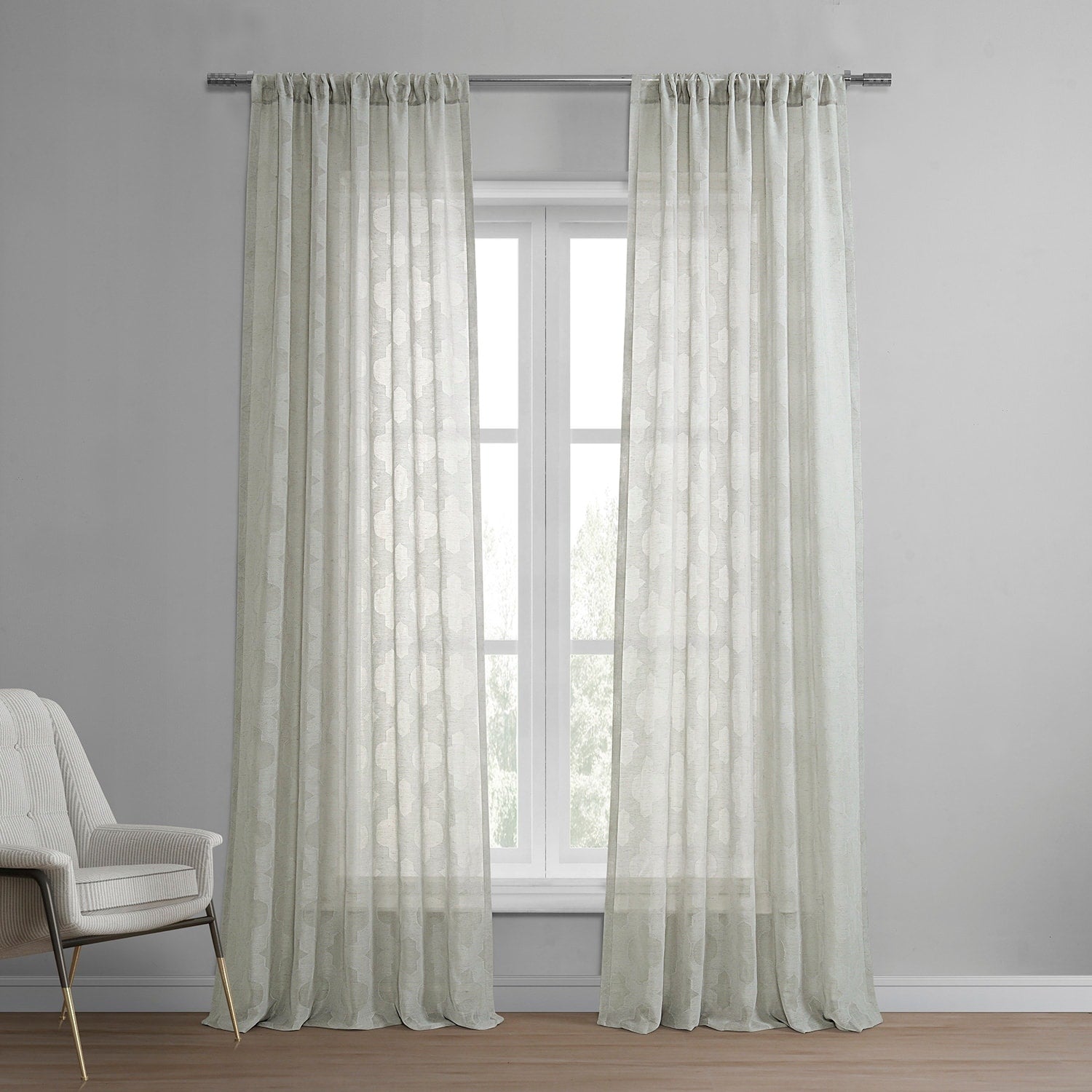 Exclusive Fabrics Calais Tile Patterned Faux Linen Sheer Curtain