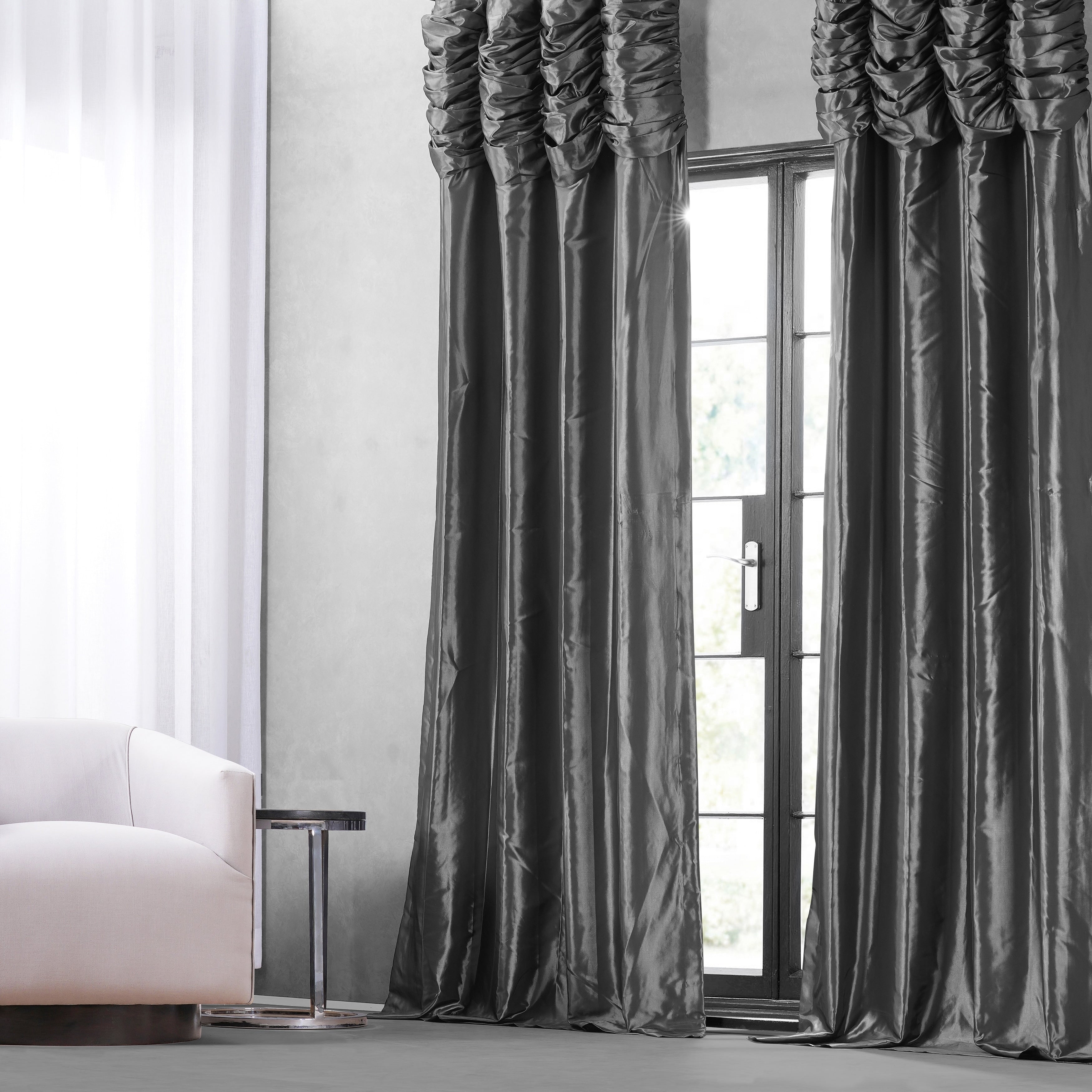 Exclusive Fabrics Single Ruched Faux Solid Taffeta Curtain (1 Panel)