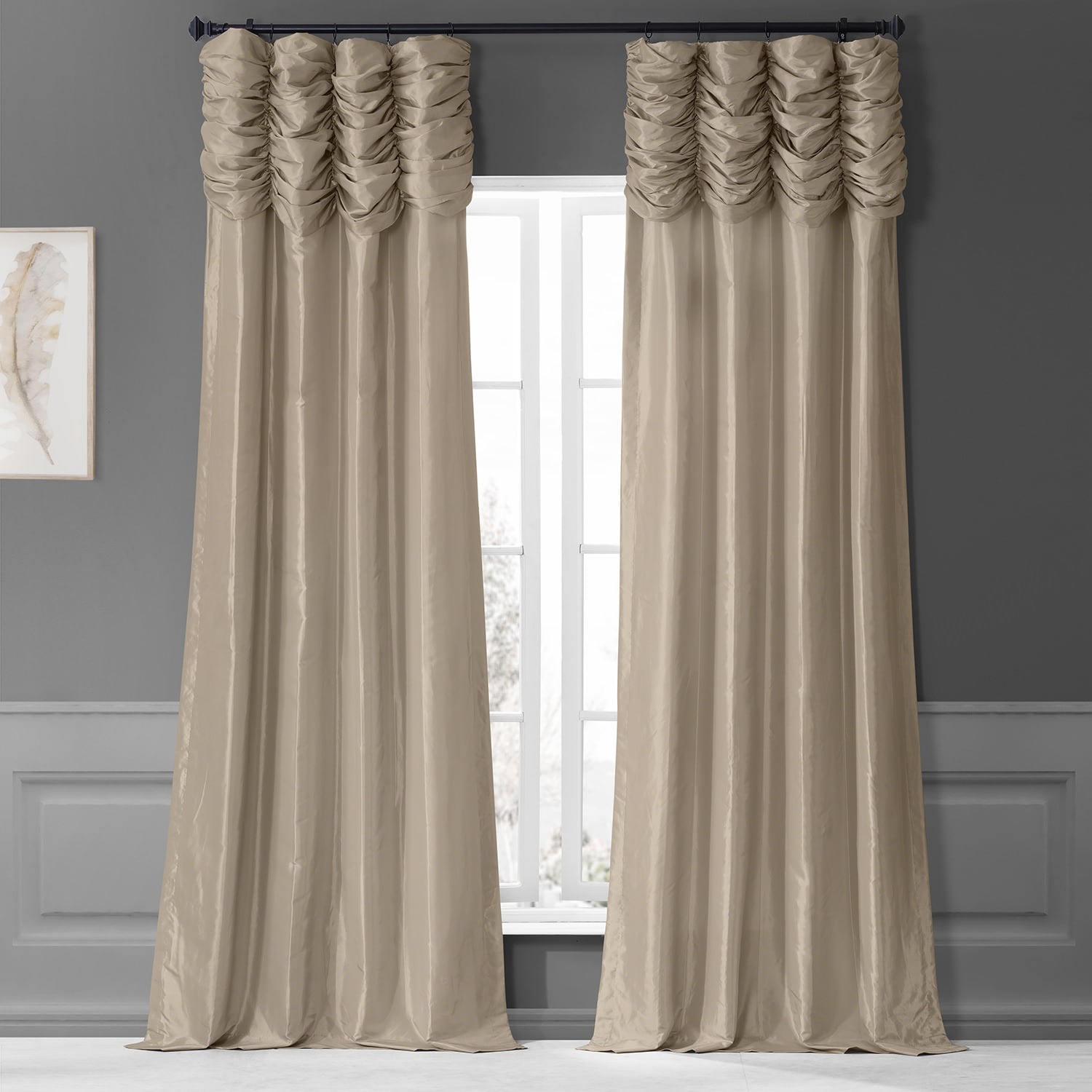 Exclusive Fabrics Single Ruched Faux Solid Taffeta Curtain (1 Panel)