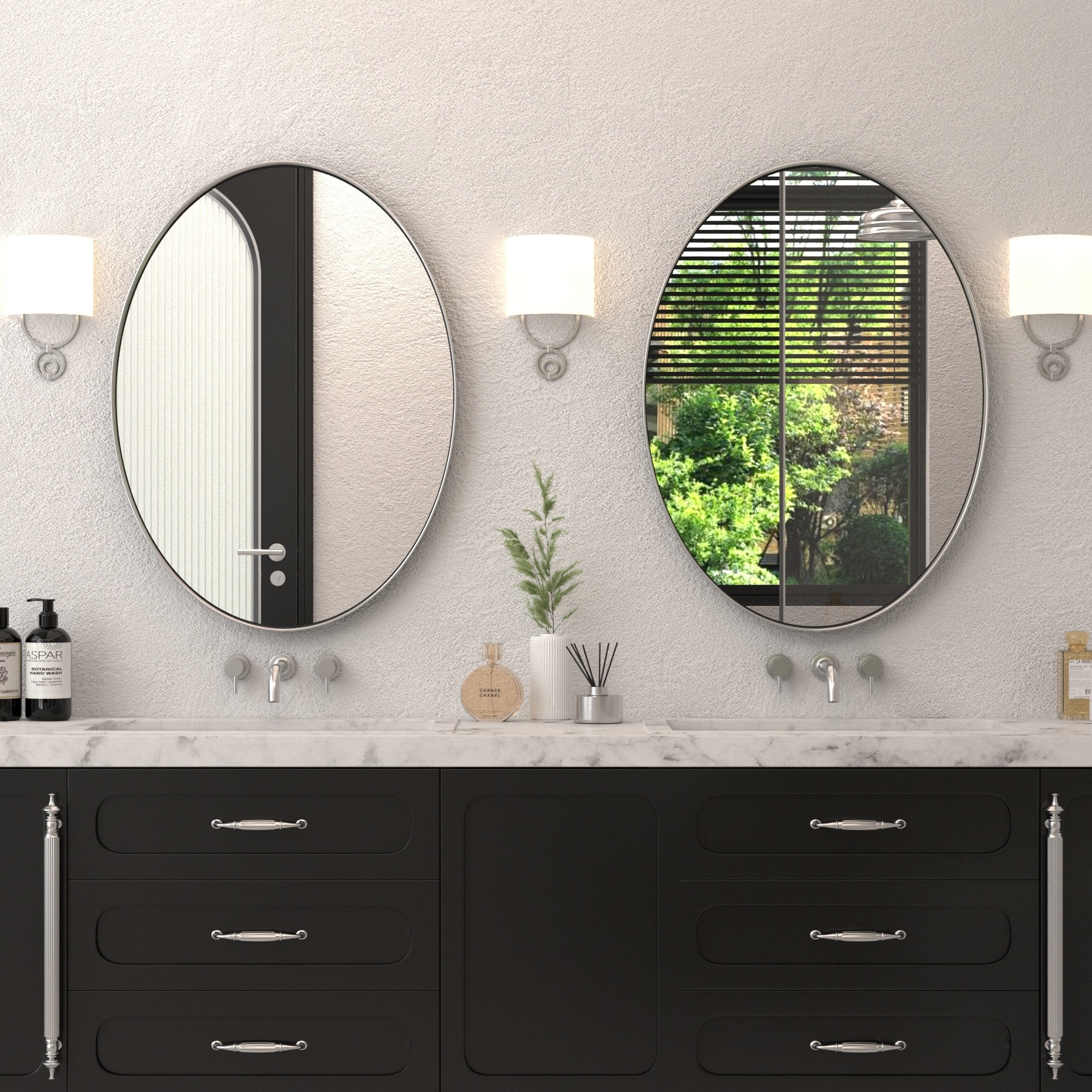 Modern Wall Mirror, Oval Mirror with Metal Framed, Bathroom Mirror with Round Corner Vanity Mirror for Vertical/Horizontal