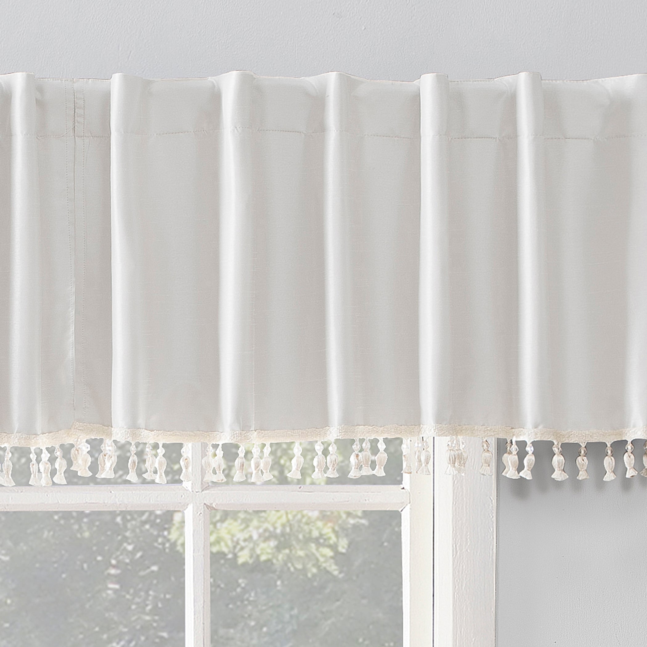 Sun Zero Evelina Faux Dupioni Silk Beaded Tassels Thermal Extreme Total Blackout Back Tab Curtain Valance