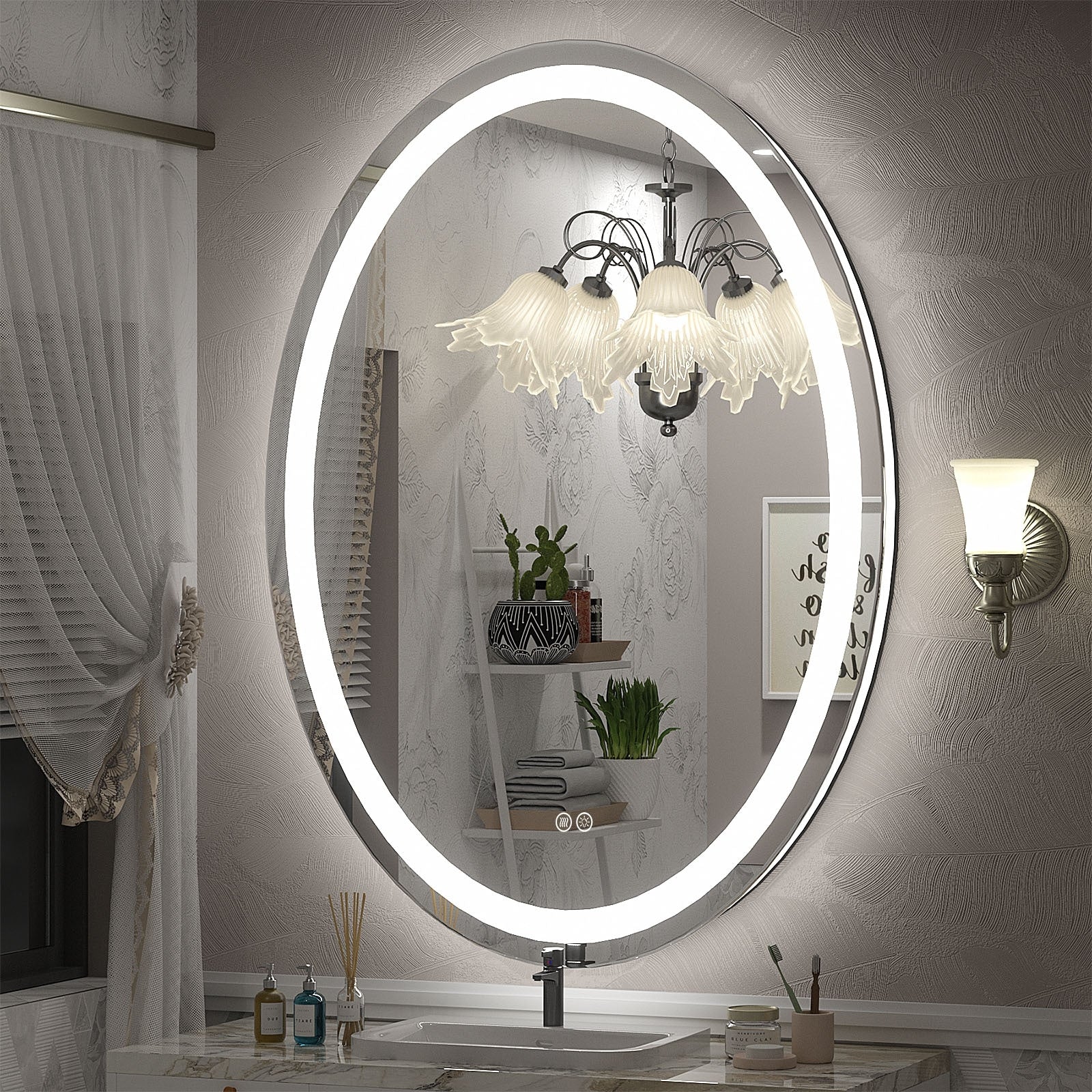 Apmir LED Backlit Bathroom Vanity Mirror Wall Mounted Anti-Fog Oval Touch