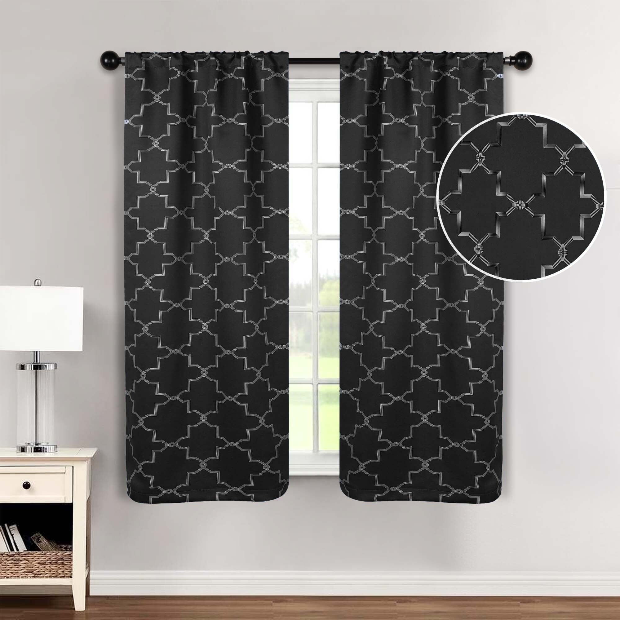 Imperial Trellis Washable Room Darkening Blackout Curtains, Set of 2 Panels