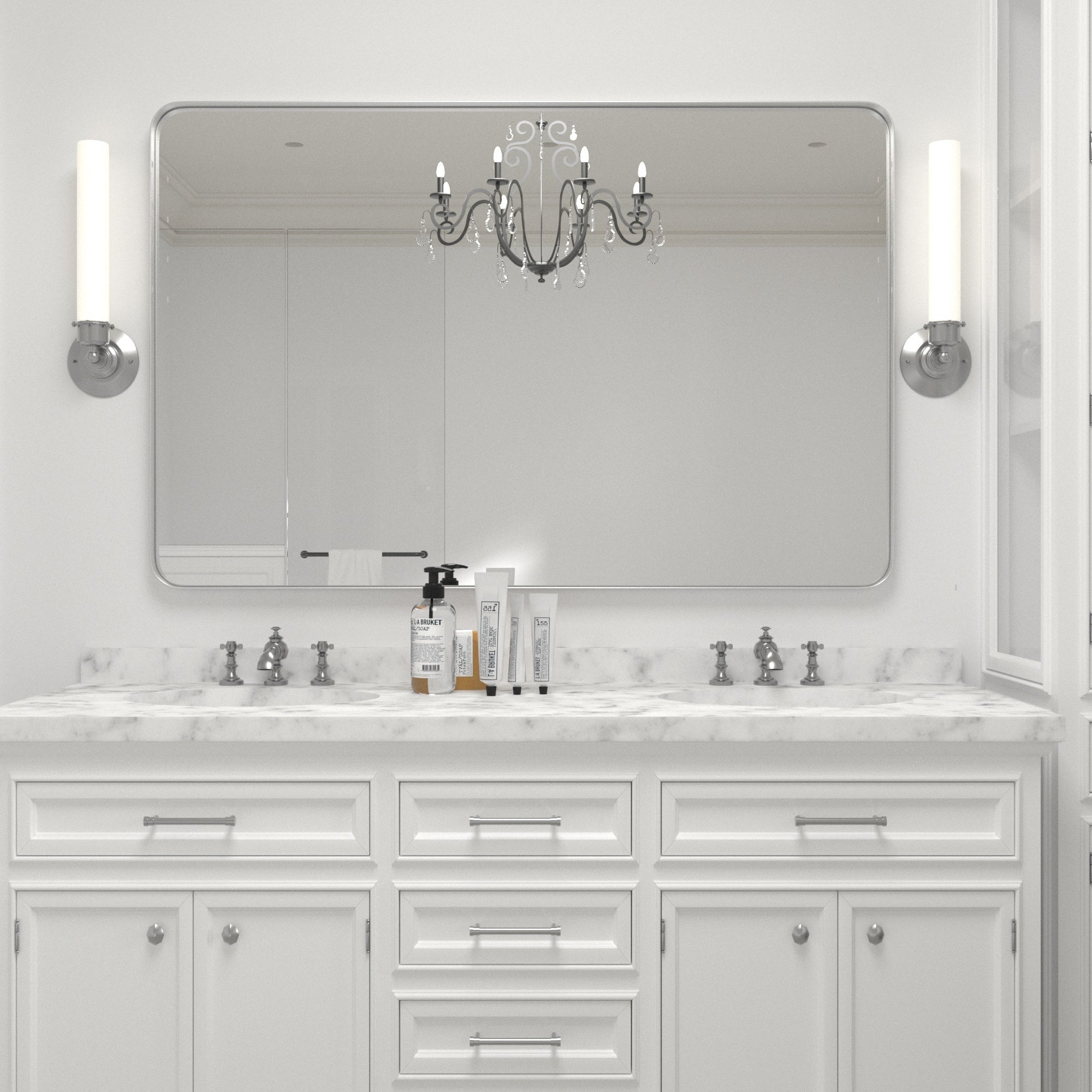 Modern Wall Mirror, Rectangular Mirror with Metal Frame, Bathroom Mirror with Round Corner Vanity Mirror for Vertical/Horizontal