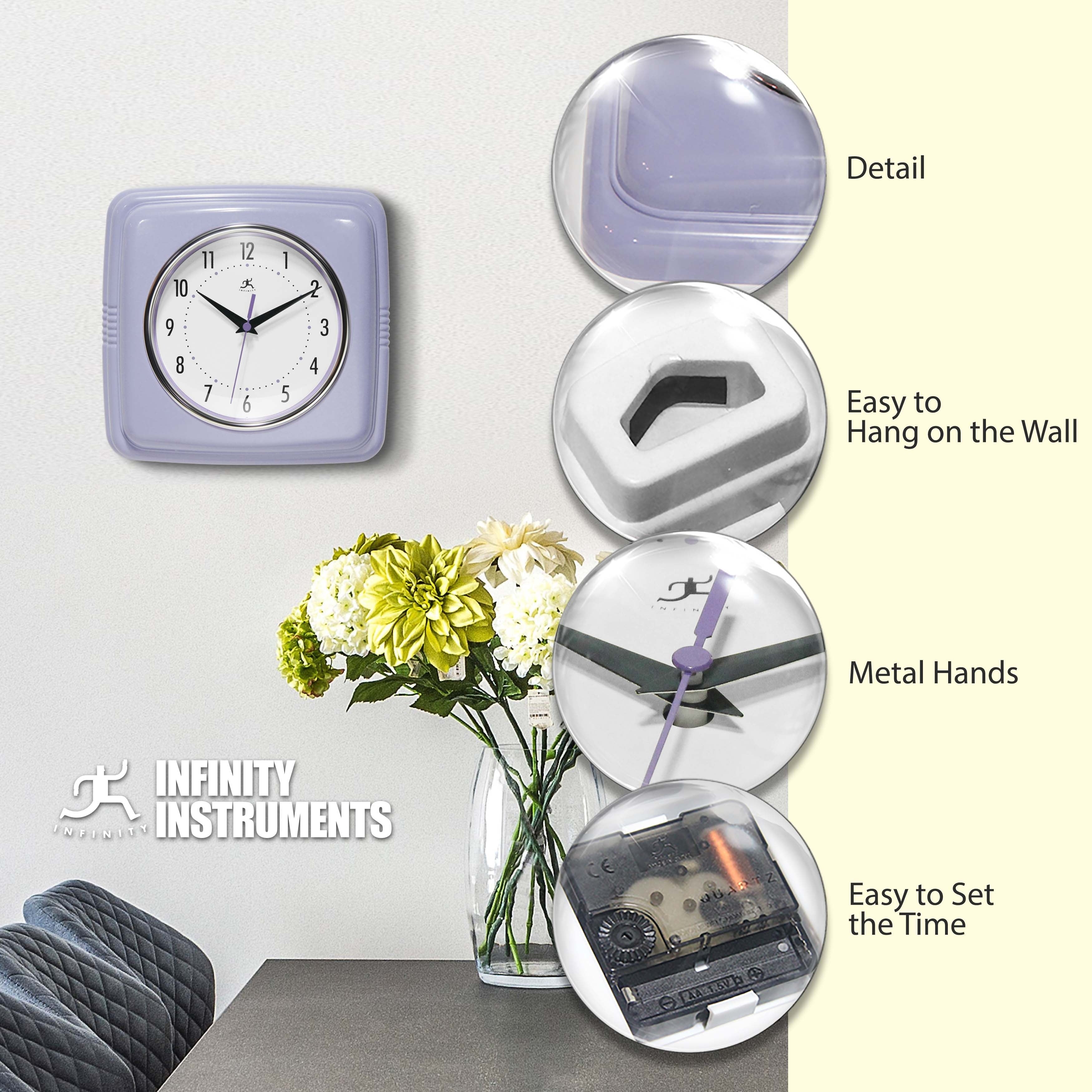 Infinity Instruments Retro 9.25-inch Square Wall Clock - 9.25 x 1.875 x 9.5