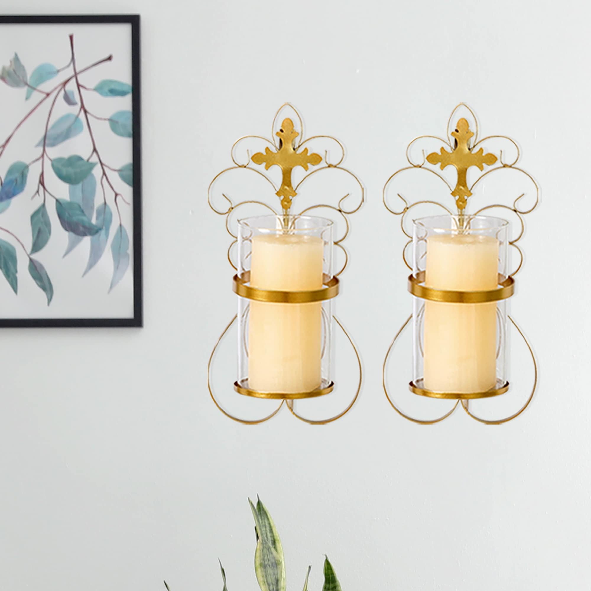 Adeco Set of 2 Vertical Wall Hanging Candle Holder Sconce - 6.7 inches high x 3.74 inches