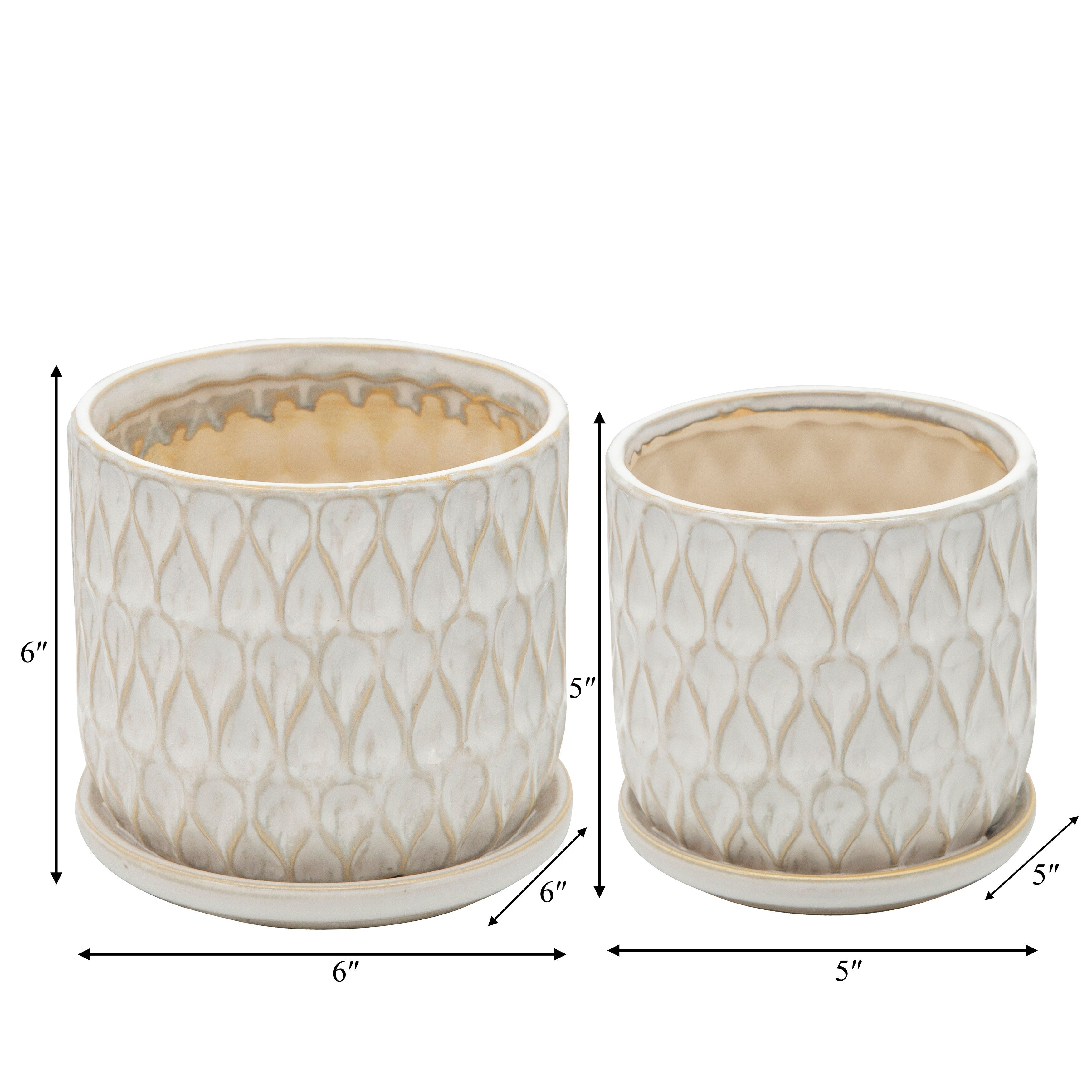 Sagebrook Home Neutral Textured Ceramic Saucer Planters Set of 2