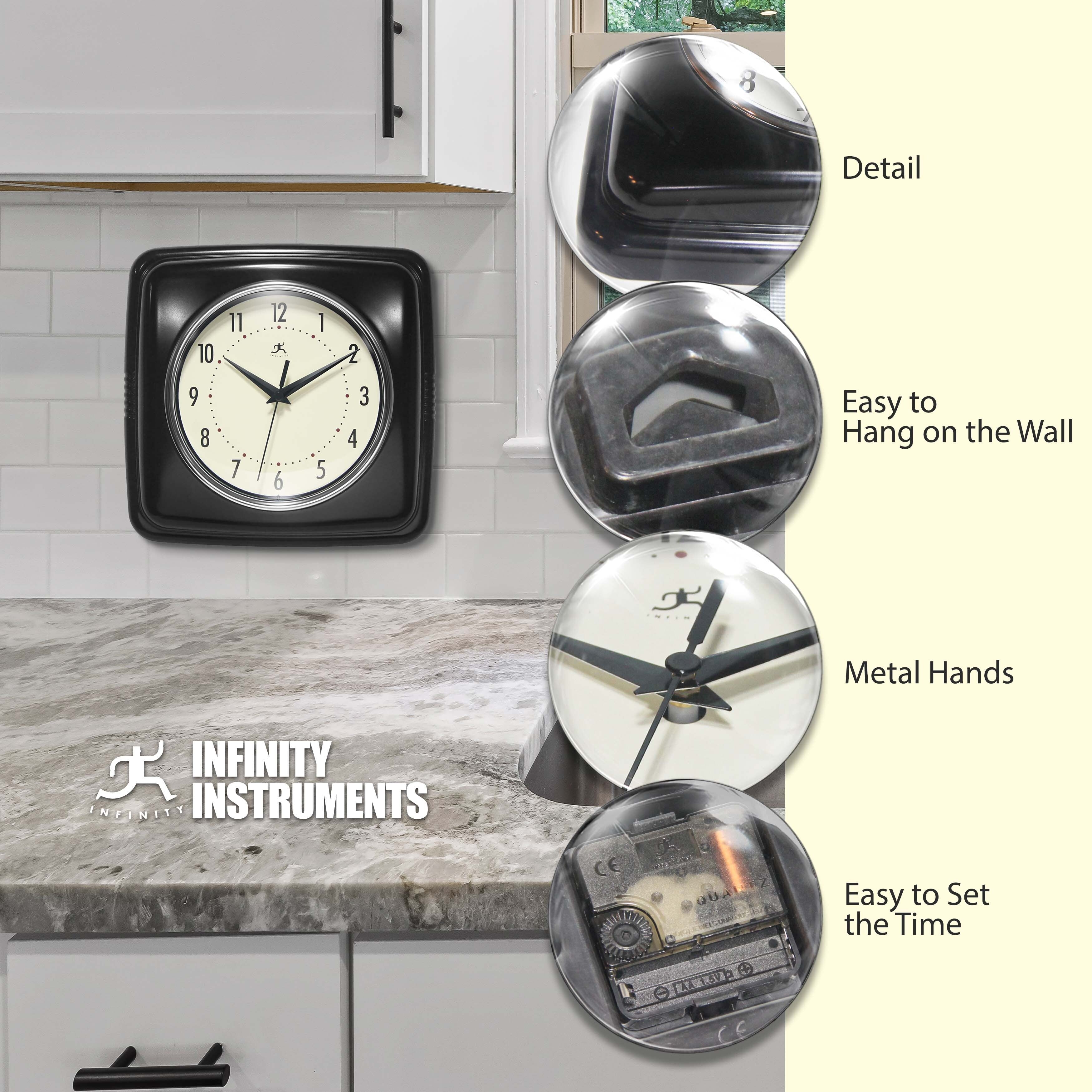 Infinity Instruments Retro 9.25-inch Square Wall Clock - 9.25 x 1.875 x 9.5