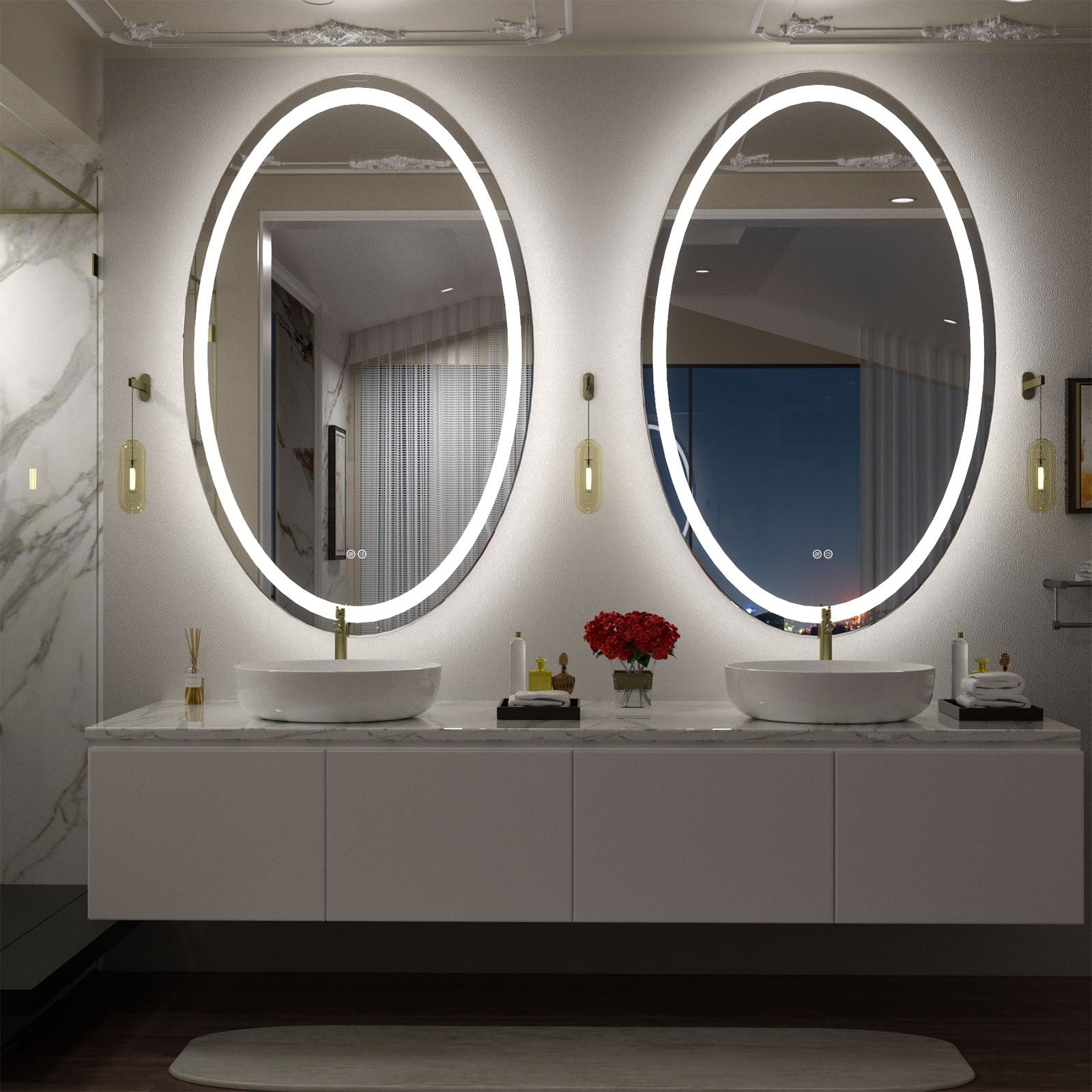 Apmir LED Backlit Bathroom Vanity Mirror Wall Mounted Anti-Fog Oval Touch