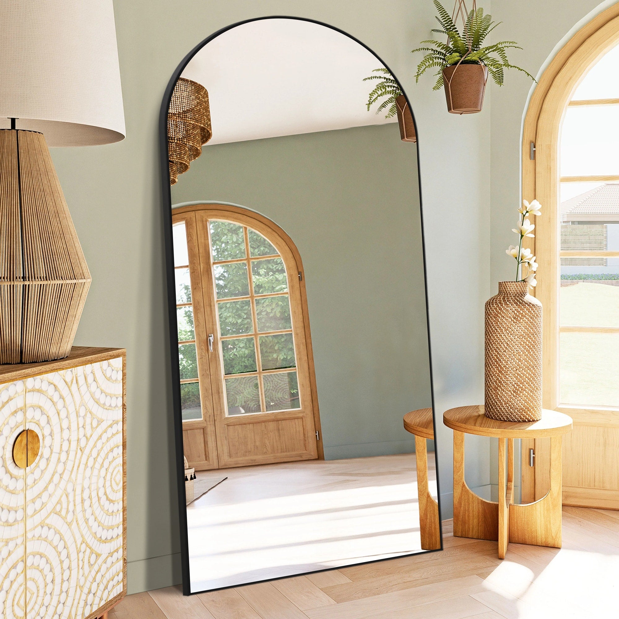 Arched Full Length Mirror with Stand Aluminum Alloy Frame,Wall-Mounted Mirror,Floor Dressing Mirror