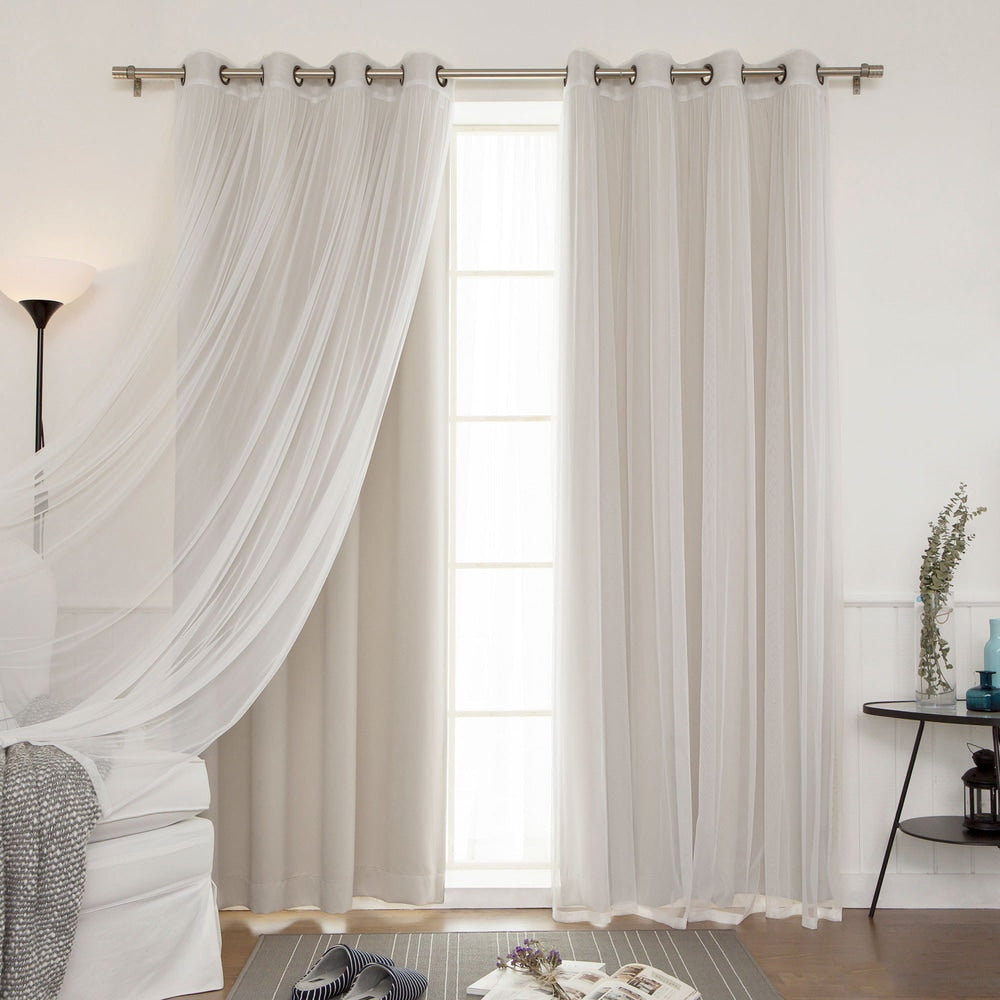 Aurora Home Mix and Match Curtains Blackout and Tulle Lace Sheer Curtain Panel Set (4-piece)