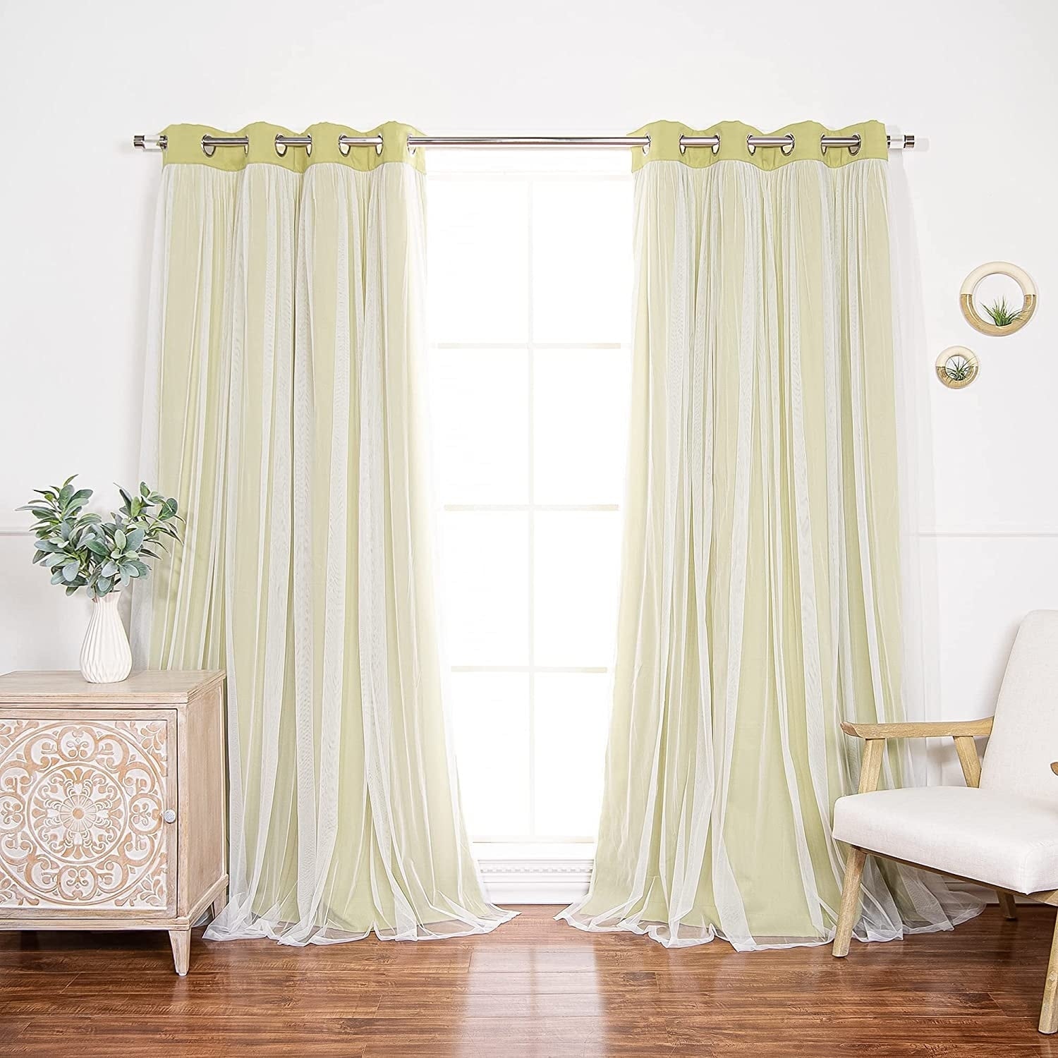 Aurora Home Gathered Tulle Overlay Blackout Curtain Panel Pair