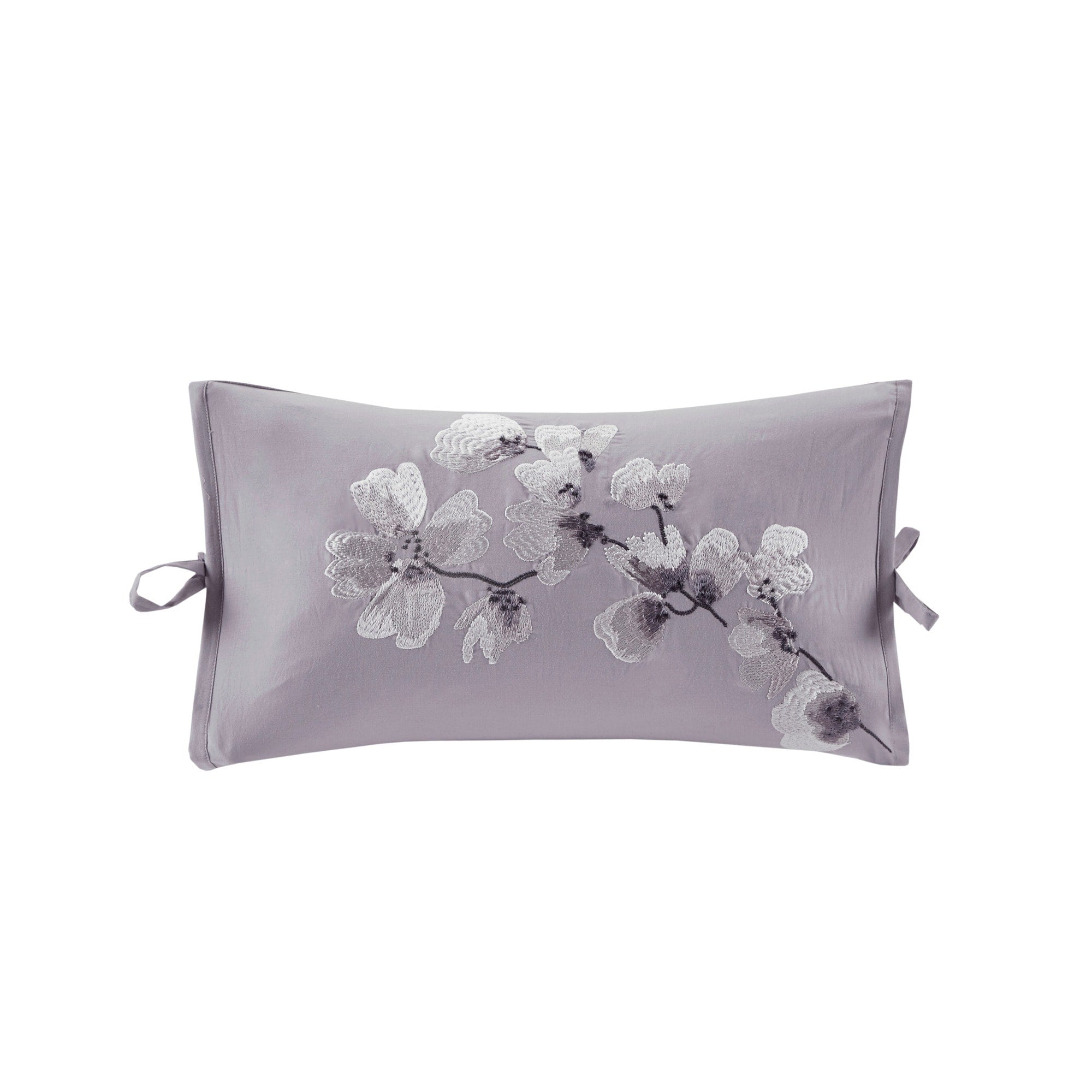 N Natori Sakura Blossom Lilac Embroidered Cotton Oblong Decorative Pillow