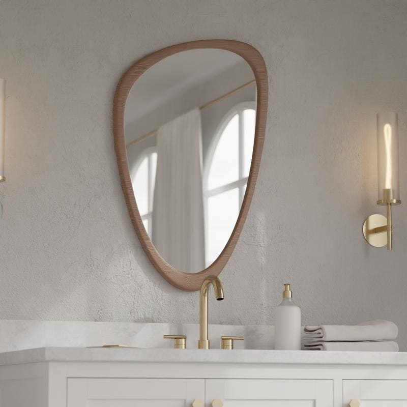 Pine Wooden Frame Asymmetrical Cobblestone Shaped Wall Mirror