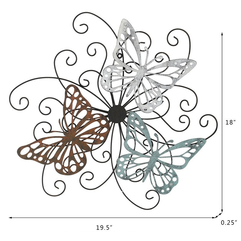 ADECO Metal Butterfly Wall Decor Flower Scrolled Urban Design