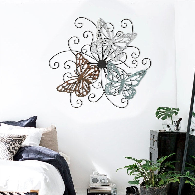 ADECO Metal Butterfly Wall Decor Flower Scrolled Urban Design