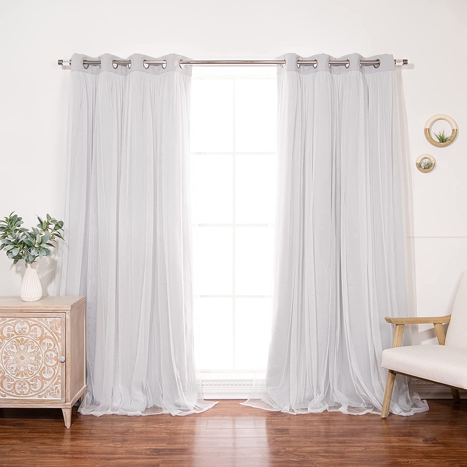 Aurora Home Gathered Tulle Overlay Blackout Curtain Panel Pair