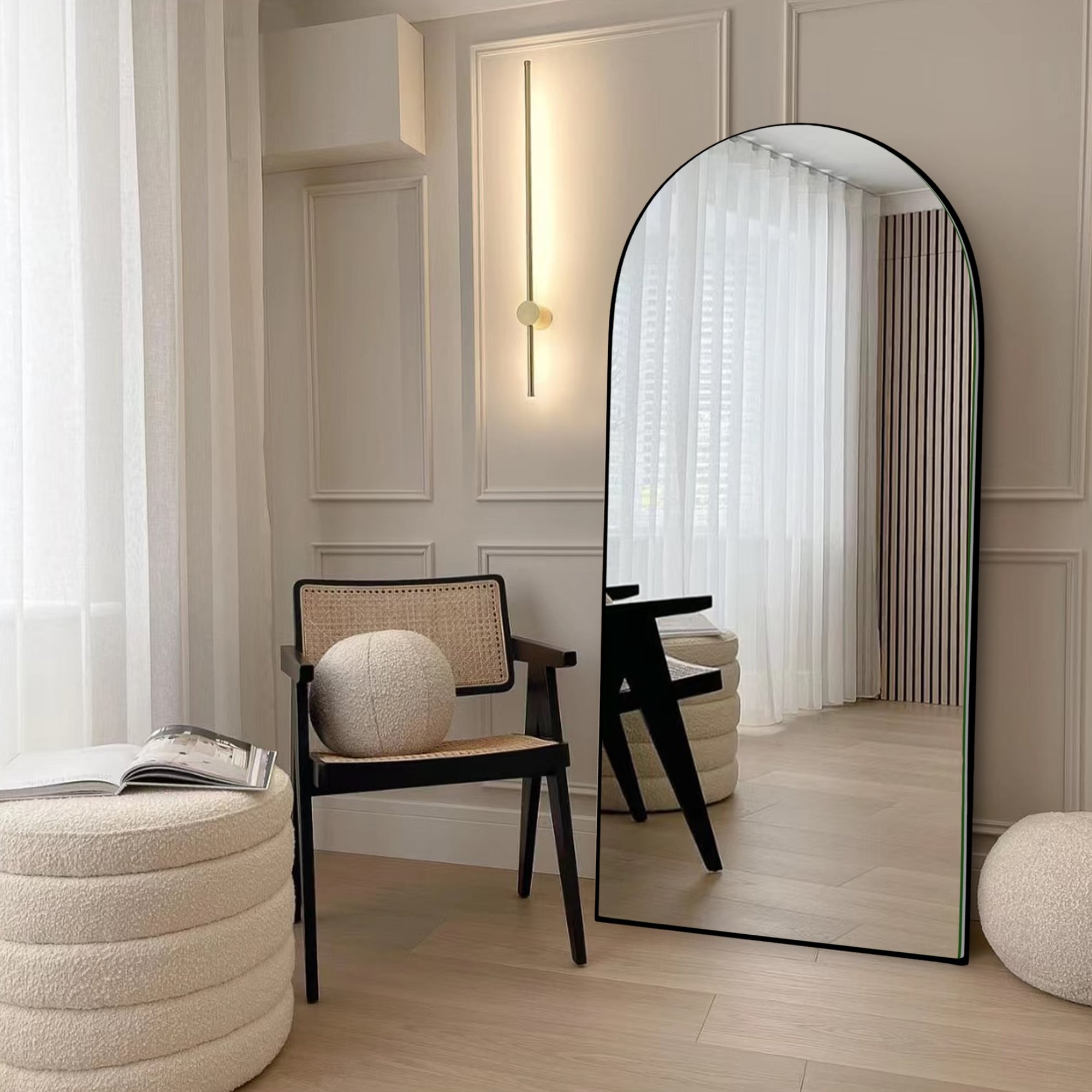 Arched Full-Length Standing Wood Floor Mirror, Wall Mirror