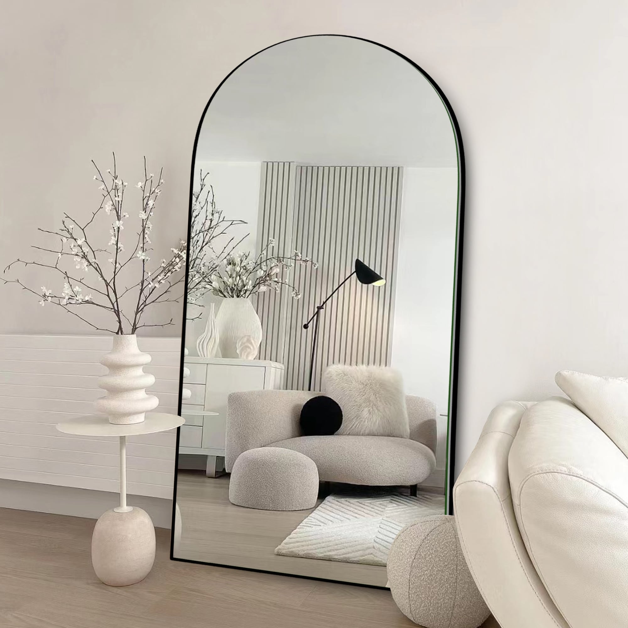 Arched Full-Length Standing Wood Floor Mirror, Wall Mirror