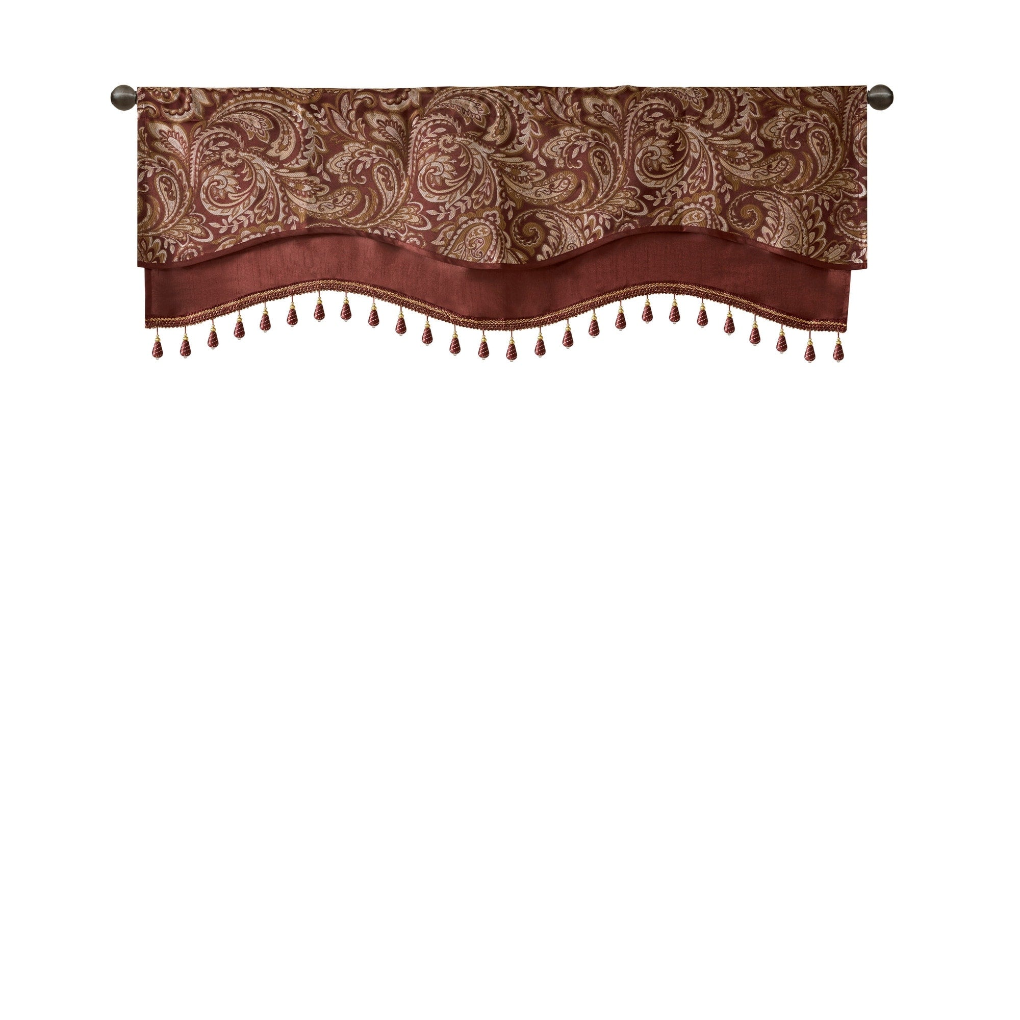 Madison Park Whitman Jacquard Window Rod Pocket Valance with Beads - 50 x 18