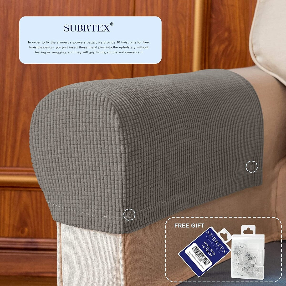 Subrtex Stretch Armrest Cover Strip furniture Cover with Twist Pins