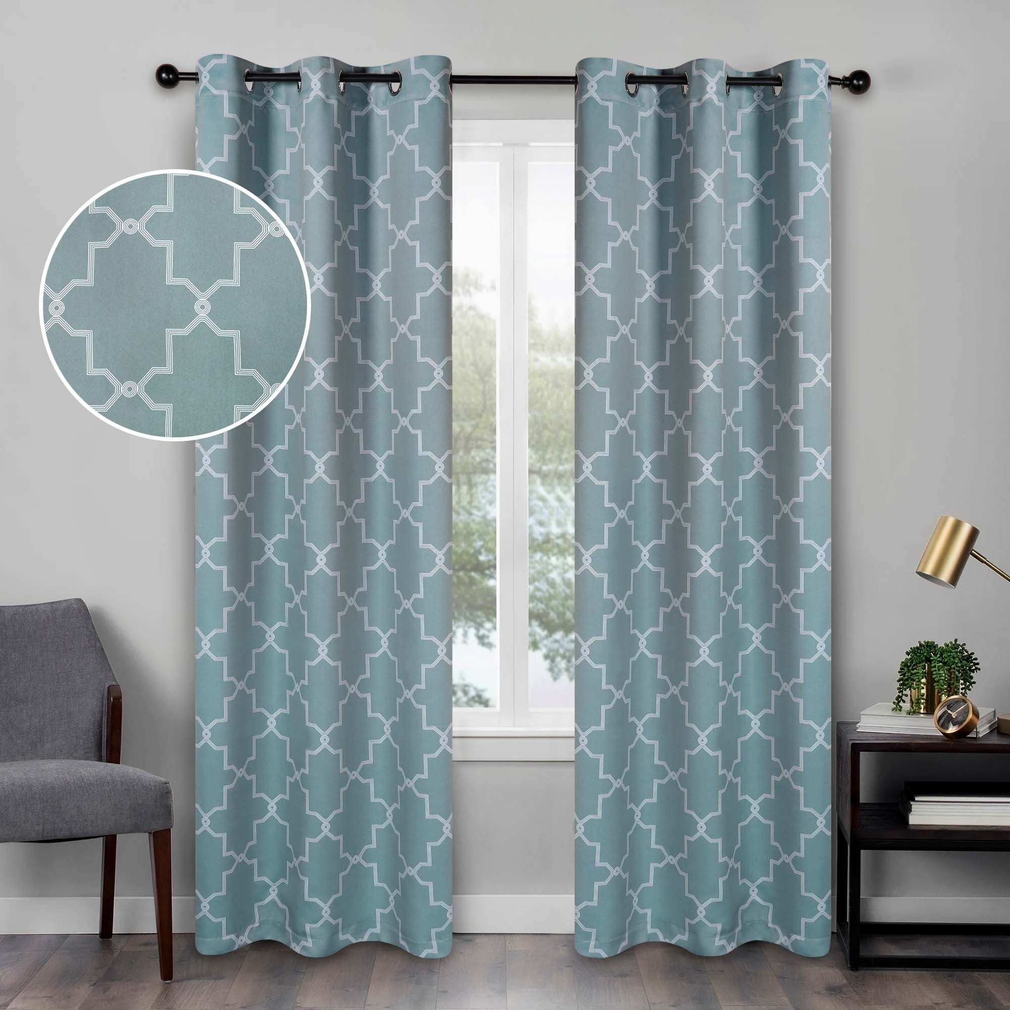 Imperial Trellis Washable Room Darkening Blackout Curtains, Set of 2 Panels