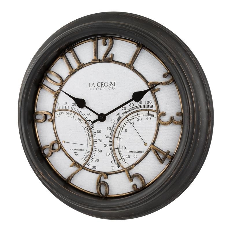 La Crosse 404-4450 19.7 IN/OUT Silent Sweeping Courtyard Quartz Clock