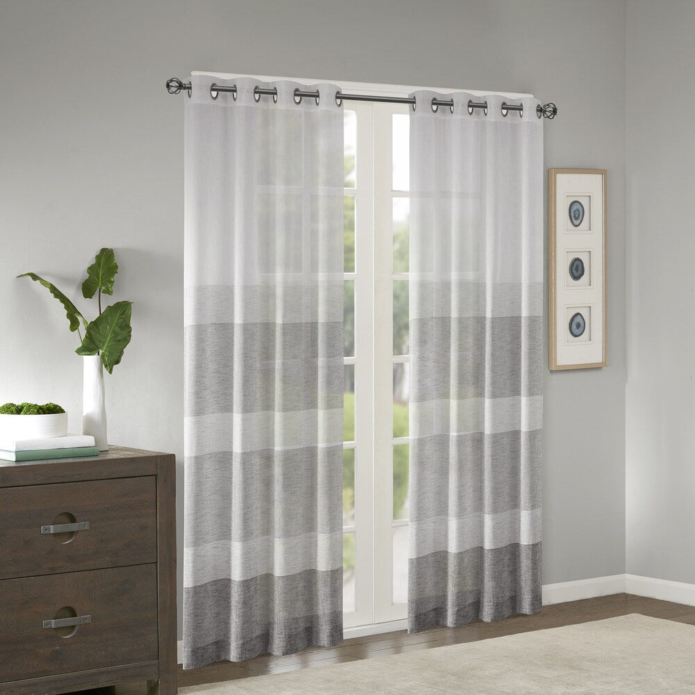 Madison Park Jasper Woven Faux Linen Striped Window Curtain Sheer