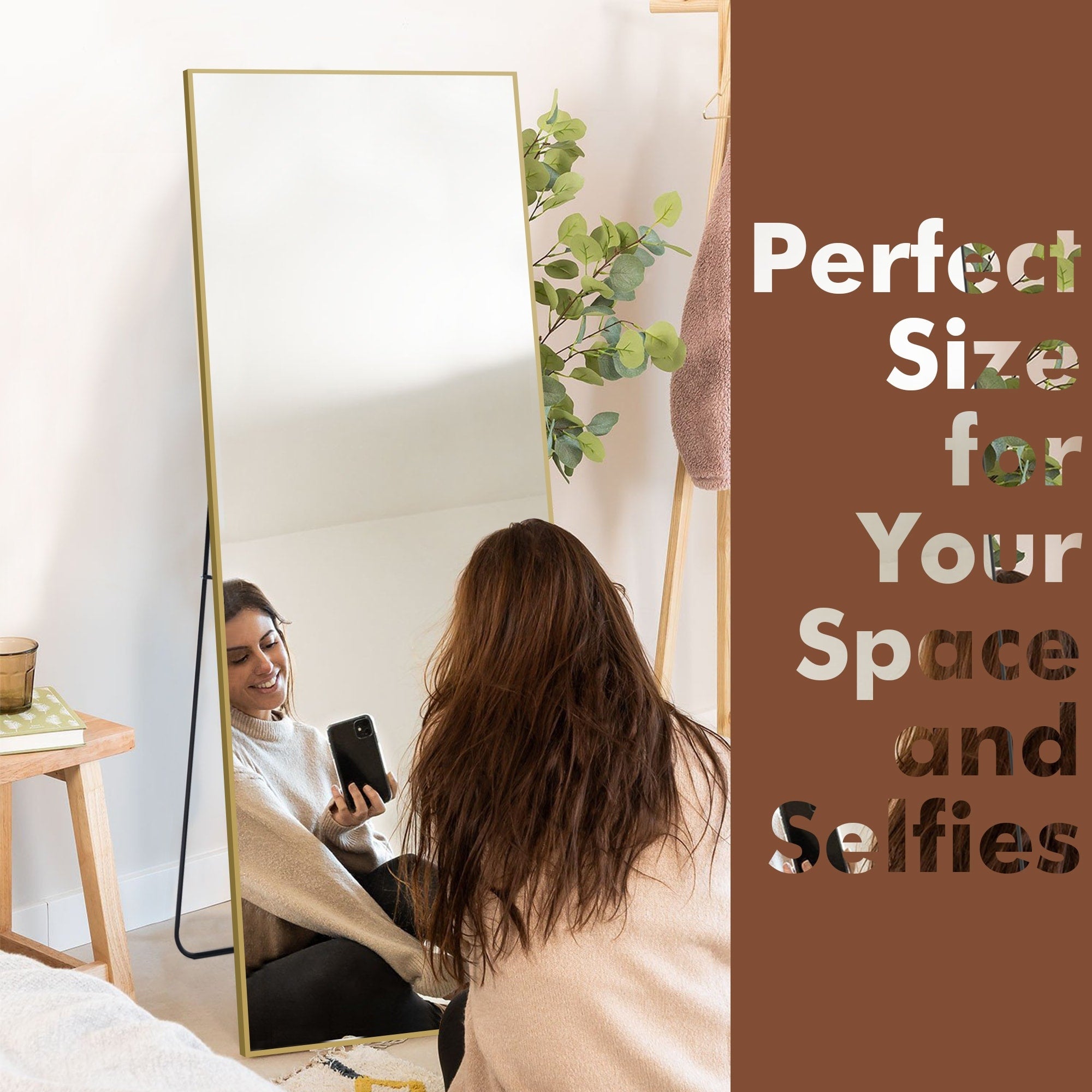 64x21Rectangle Full Length Floor Mirror with Stand Aluminum Alloy Frame,Wall-Mounted Mirror