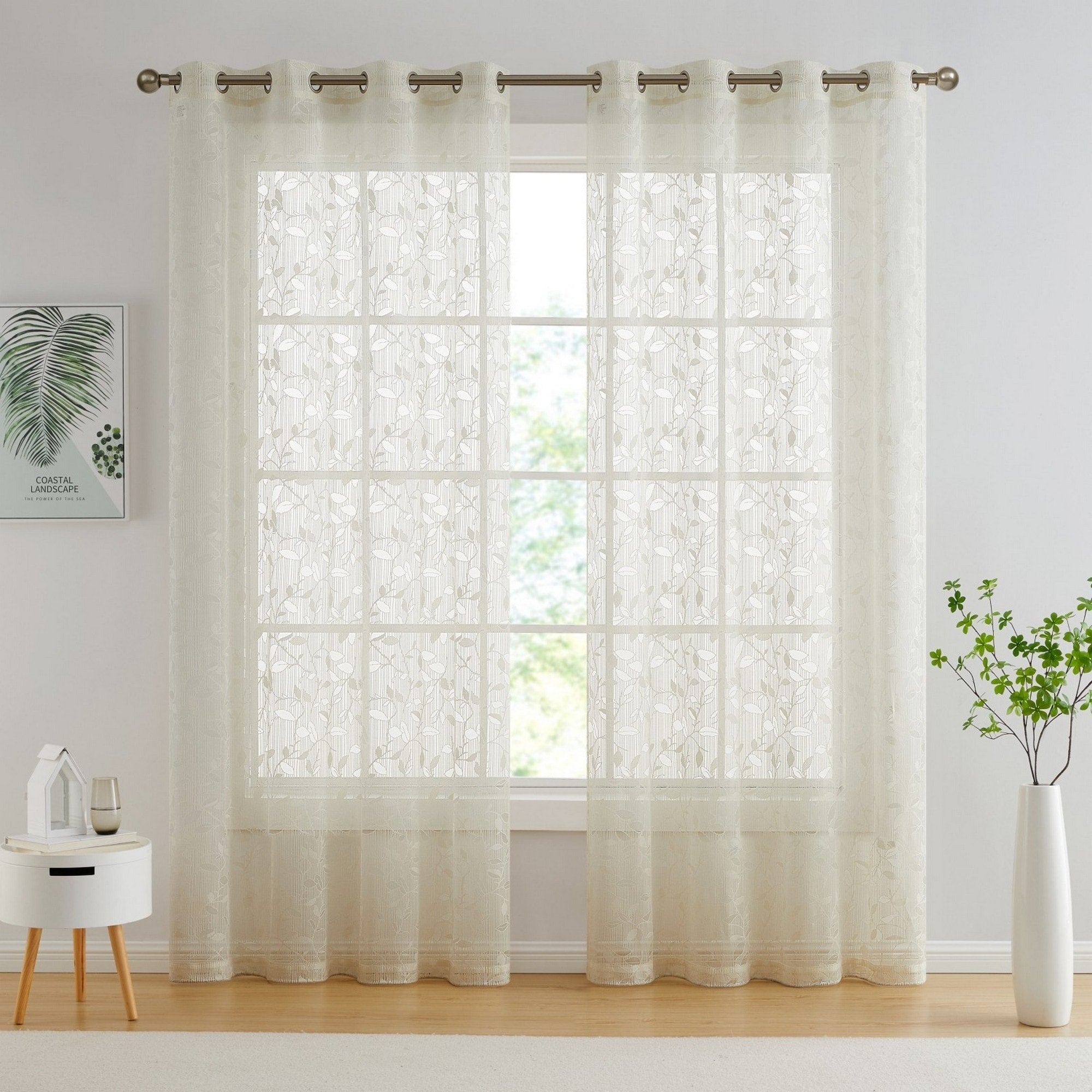 HLC.me Joyce Floral Decorative Semi Sheer Light Filtering Grommet Window Treatment Curtain Panels - Set of 2 Panels