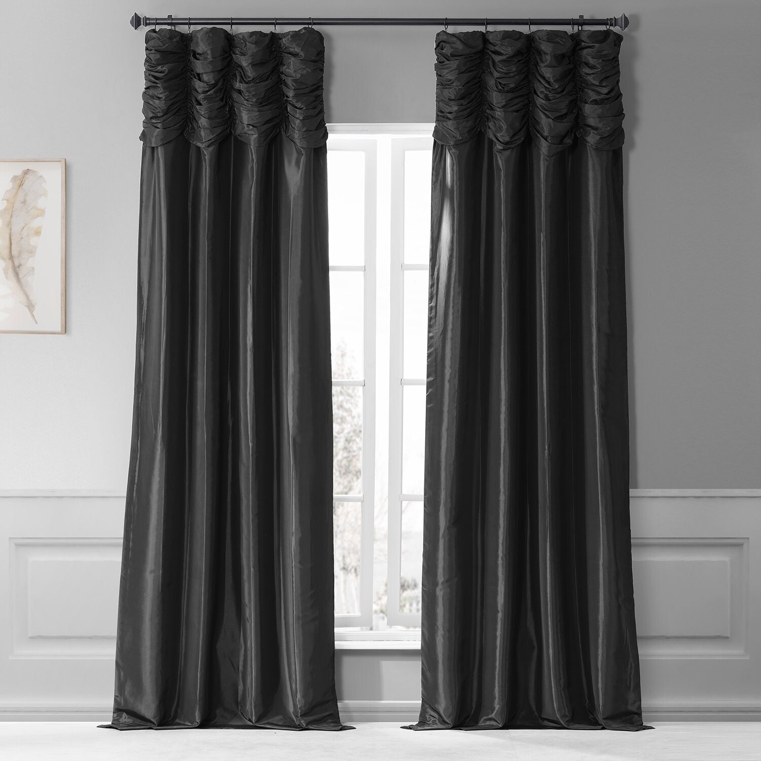 Exclusive Fabrics Single Ruched Faux Solid Taffeta Curtain (1 Panel)