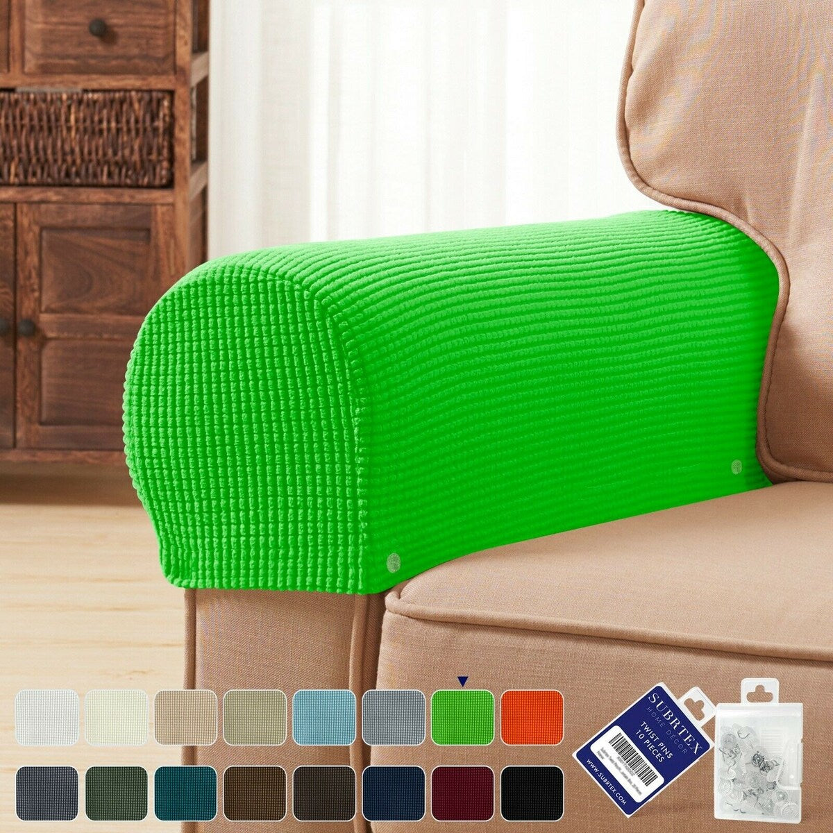 Subrtex Stretch Armrest Cover Strip furniture Cover with Twist Pins